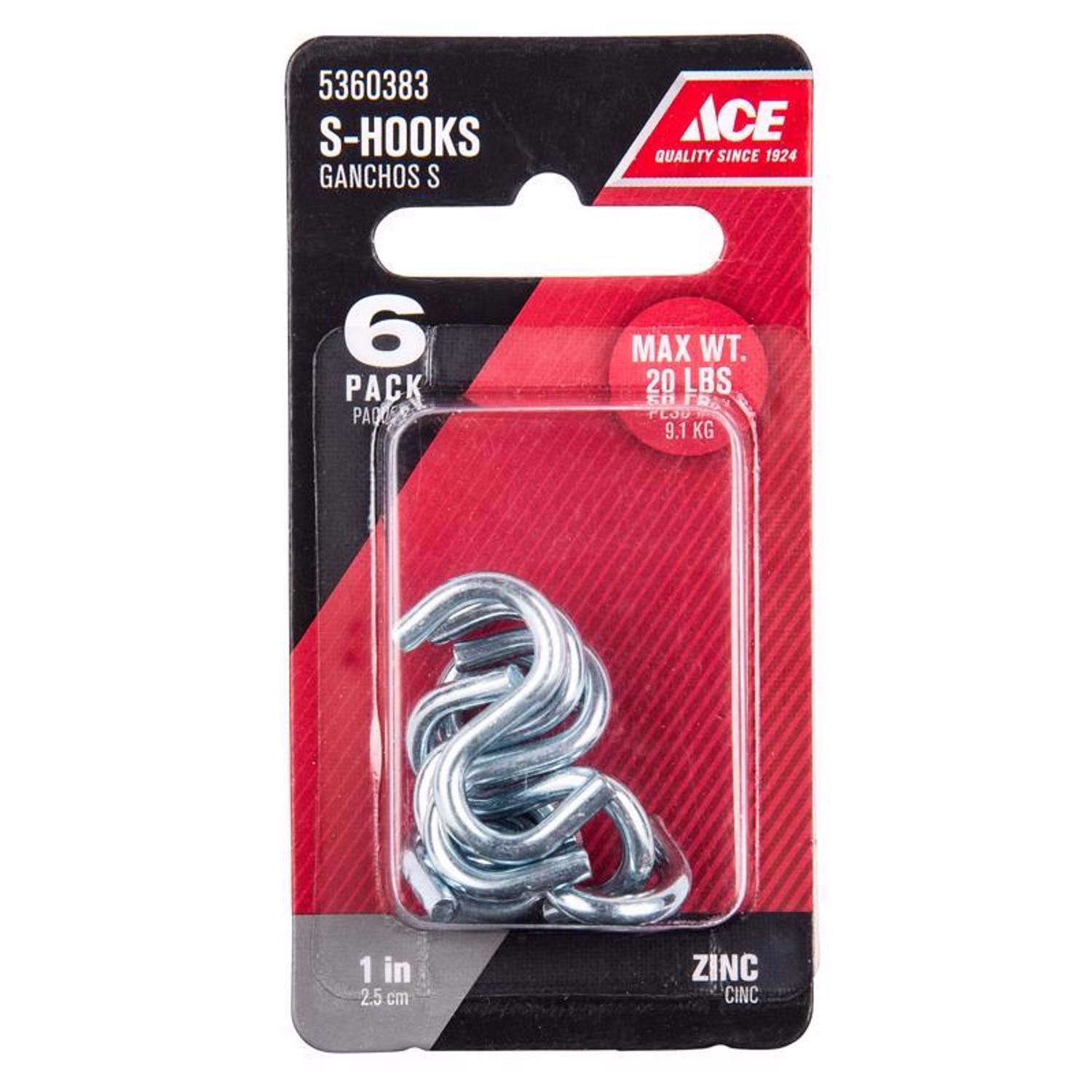 Ace Medium Zinc-Plated Silver Steel 1 in. L Heavy S-Hook 20 lb 6 pk