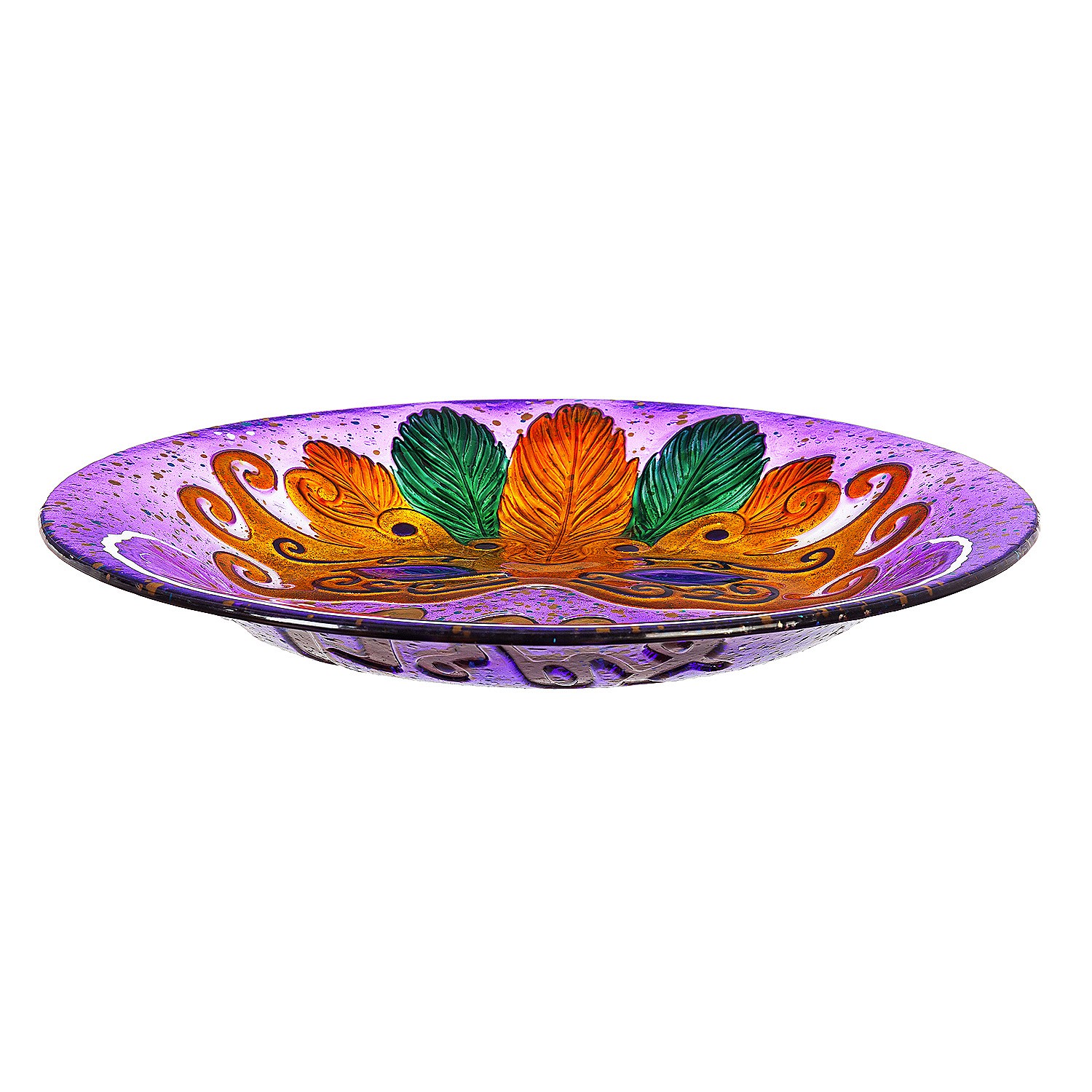 Evergreen 18 in. Hand Painted Embossed Glass Bird Bath, Mardi Gras