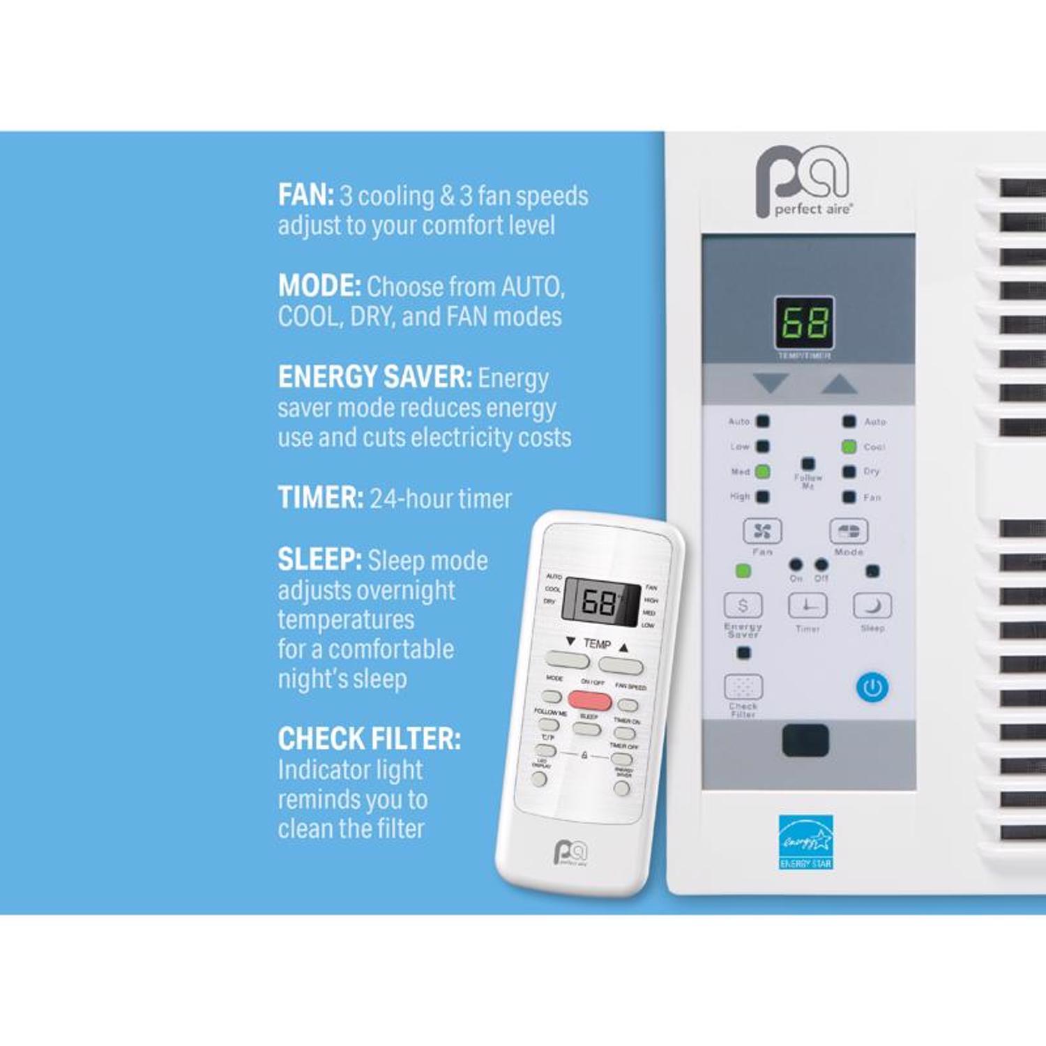 Perfect Aire 8000 BTU 115 V Window Air Conditioner w/Remote 350 sq ft