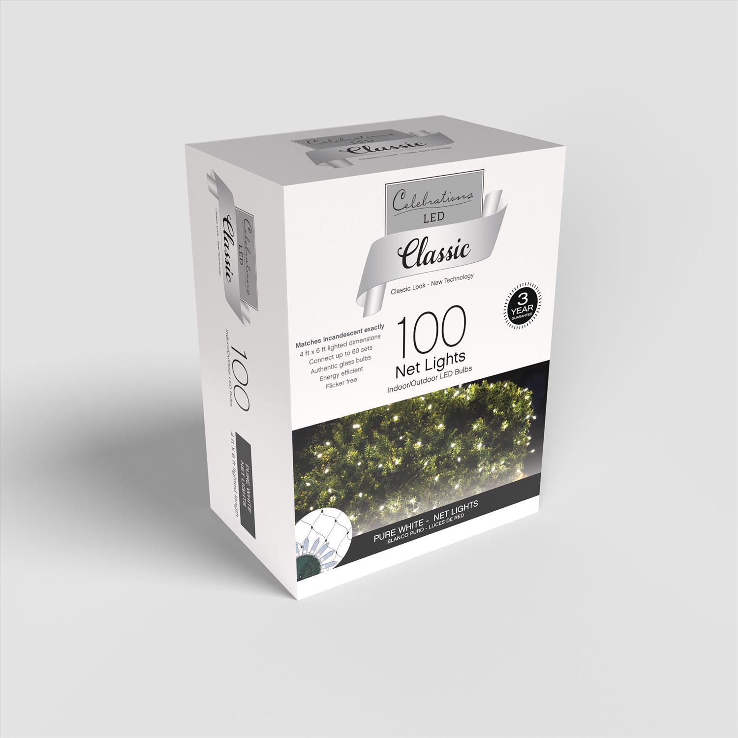 Celebrations Classic LED T5 Pure White 100 ct Net Christmas Lights 4 ft.