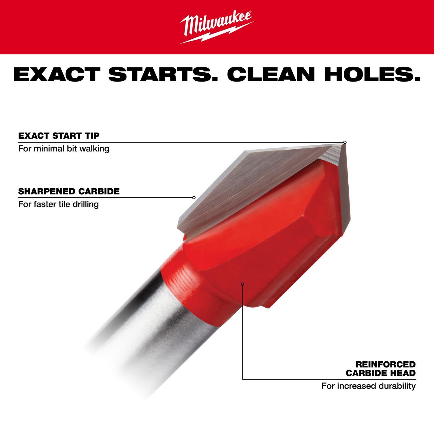 Milwaukee 1/4 in. X 2.25 in. L Carbide Tipped Glass/Tile Drill Bit Round Shank 1 pc