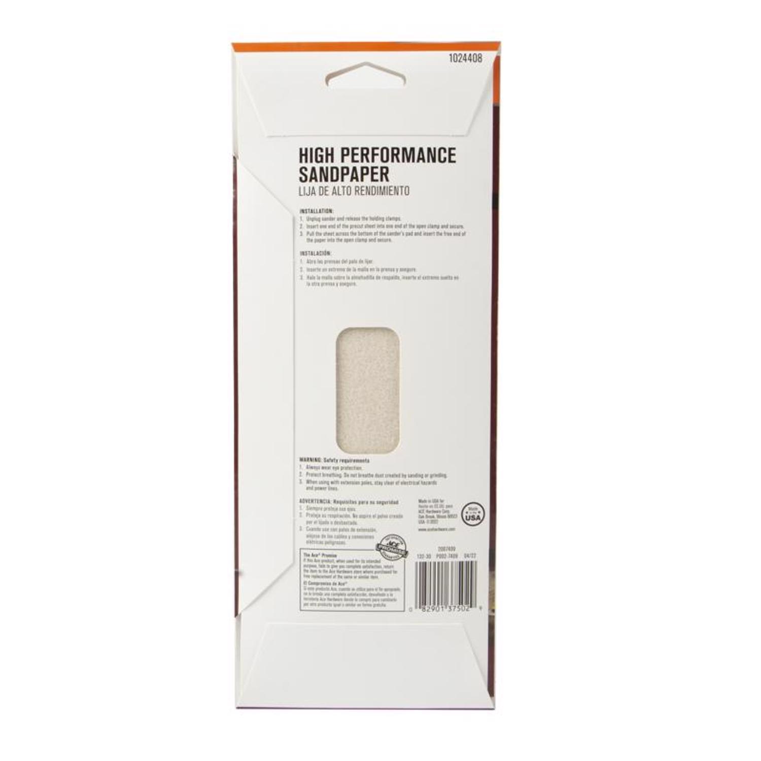 Ace 9 in. L X 3.66 in. W 120 Grit Aluminum Oxide Sanding Sheet 5 pk