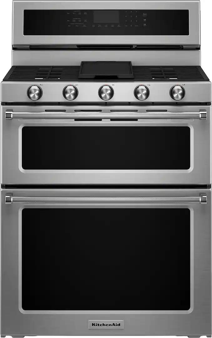 KitchenAid 6.0 Cu. Ft. Self-Cleaning Free-Standing Double Oven Gas Convection Range Stainless Steel