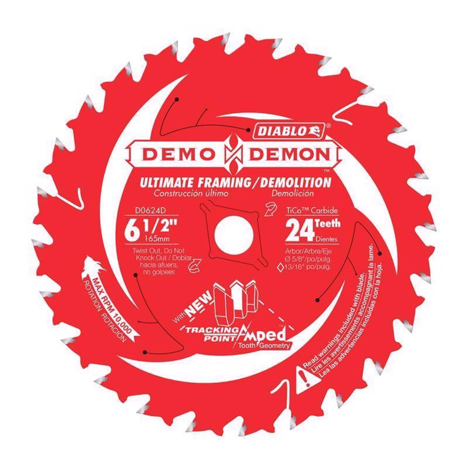 Diablo Demo Demon 6-1/2 in. D X 5/8 in. TiCo Hi-Density Carbide Framing Blade 24 teeth 1 pk
