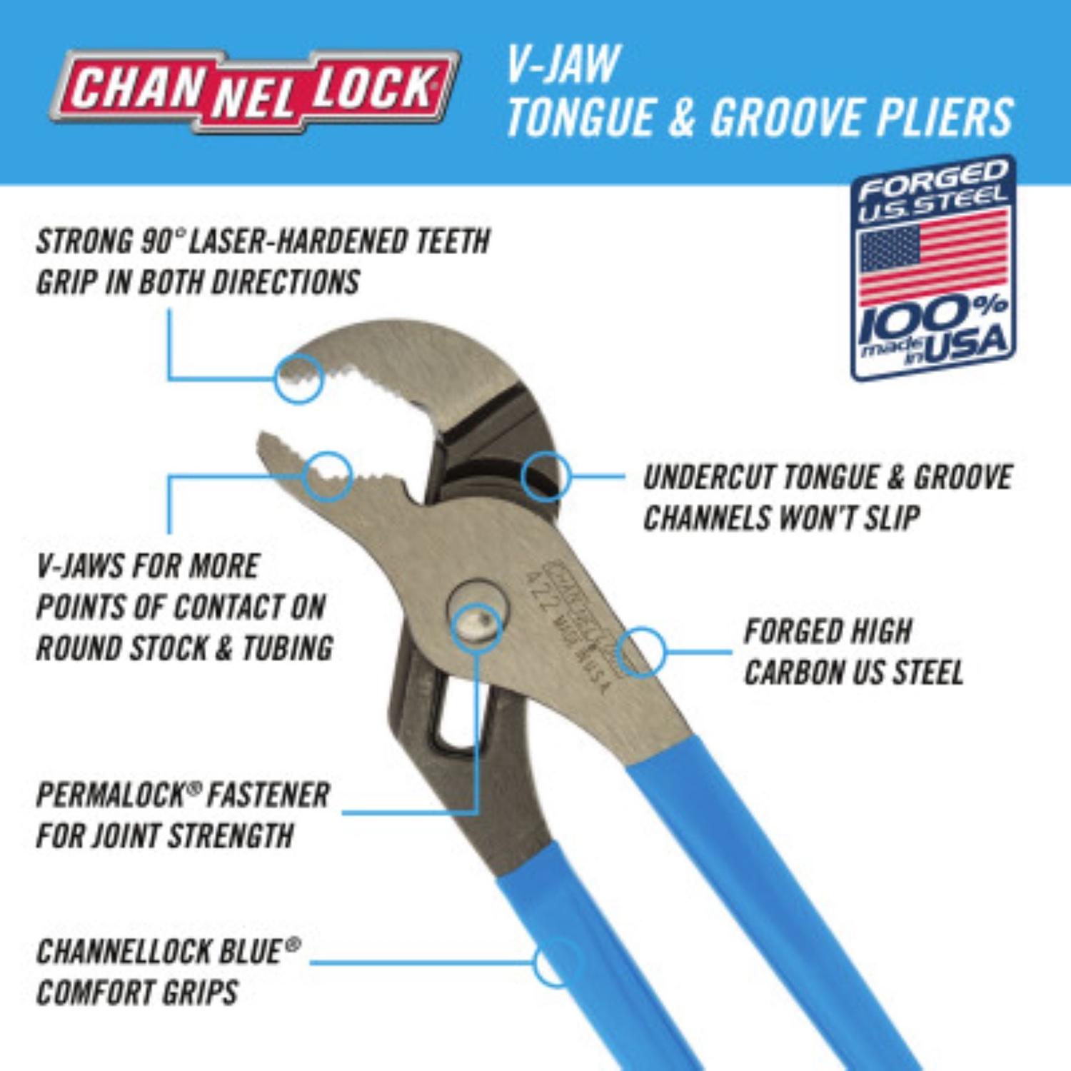 Channellock 9.5 in. Carbon Steel V-Jaw Tongue and Groove Pliers