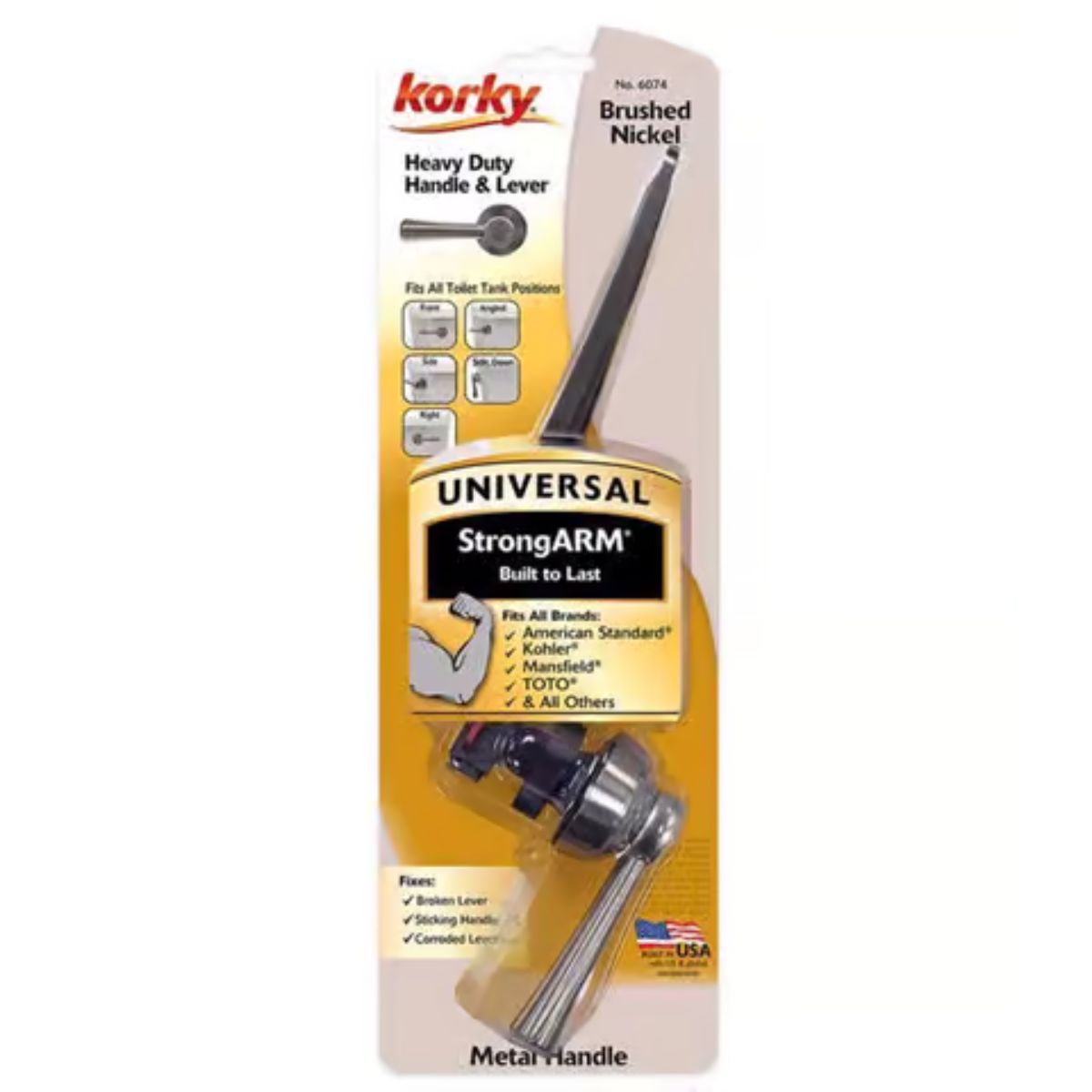Korky StrongArm Flush Handle Brushed Nickel Metal For Universal