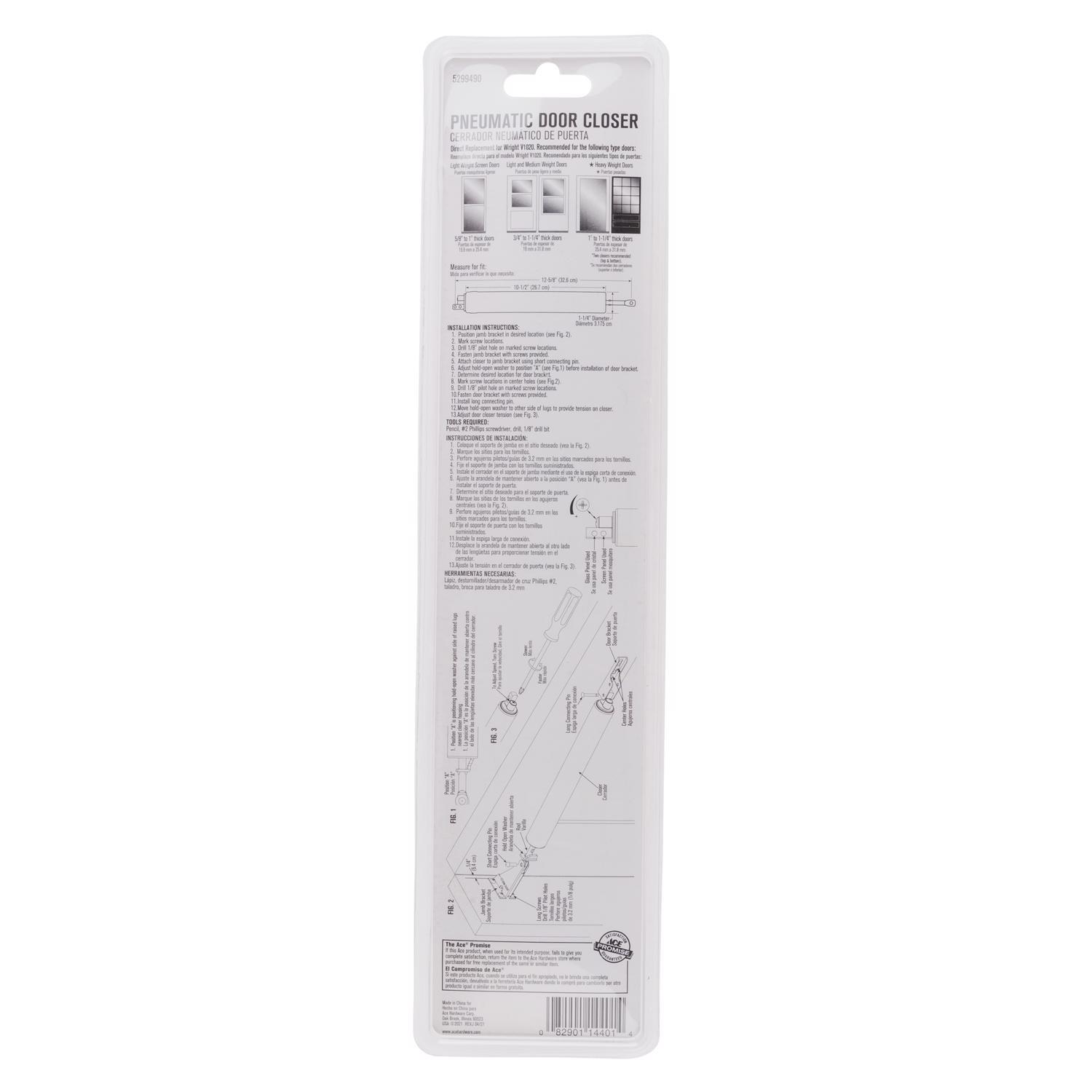 Ace White Aluminum Pneumatic Screen/Storm Door Closer