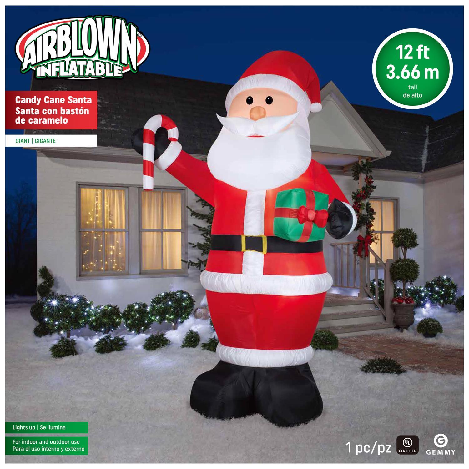 Gemmy LED White Santa with Candy Cane and Gift 12 ft. Inflatable