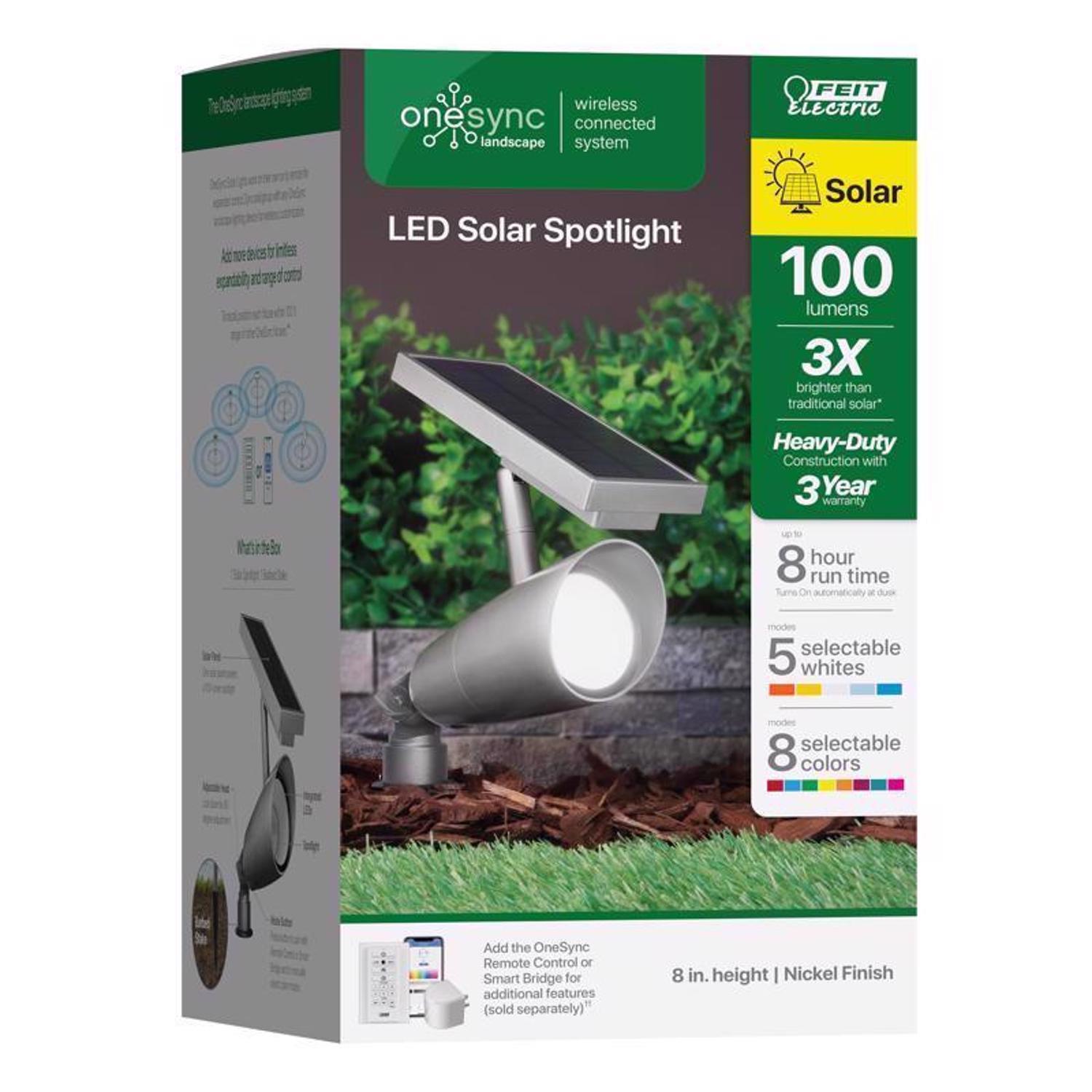 Feit OneSync Brushed Nickel Solar Powered 100 W LED Spotlight 1 pk