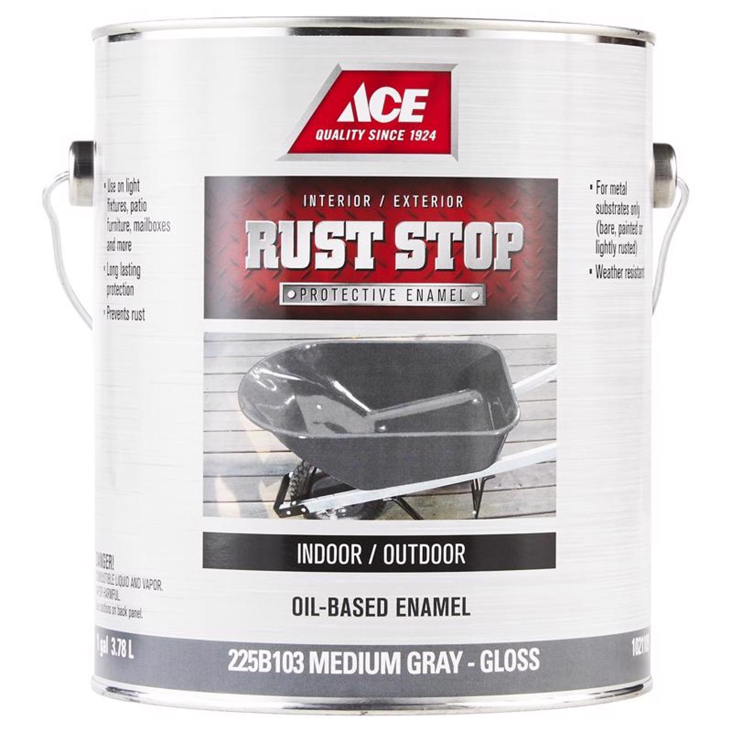 Ace Rust Stop Indoor and Outdoor Gloss Medium Gray Oil-Based Enamel Rust Prevention Paint 1 gal