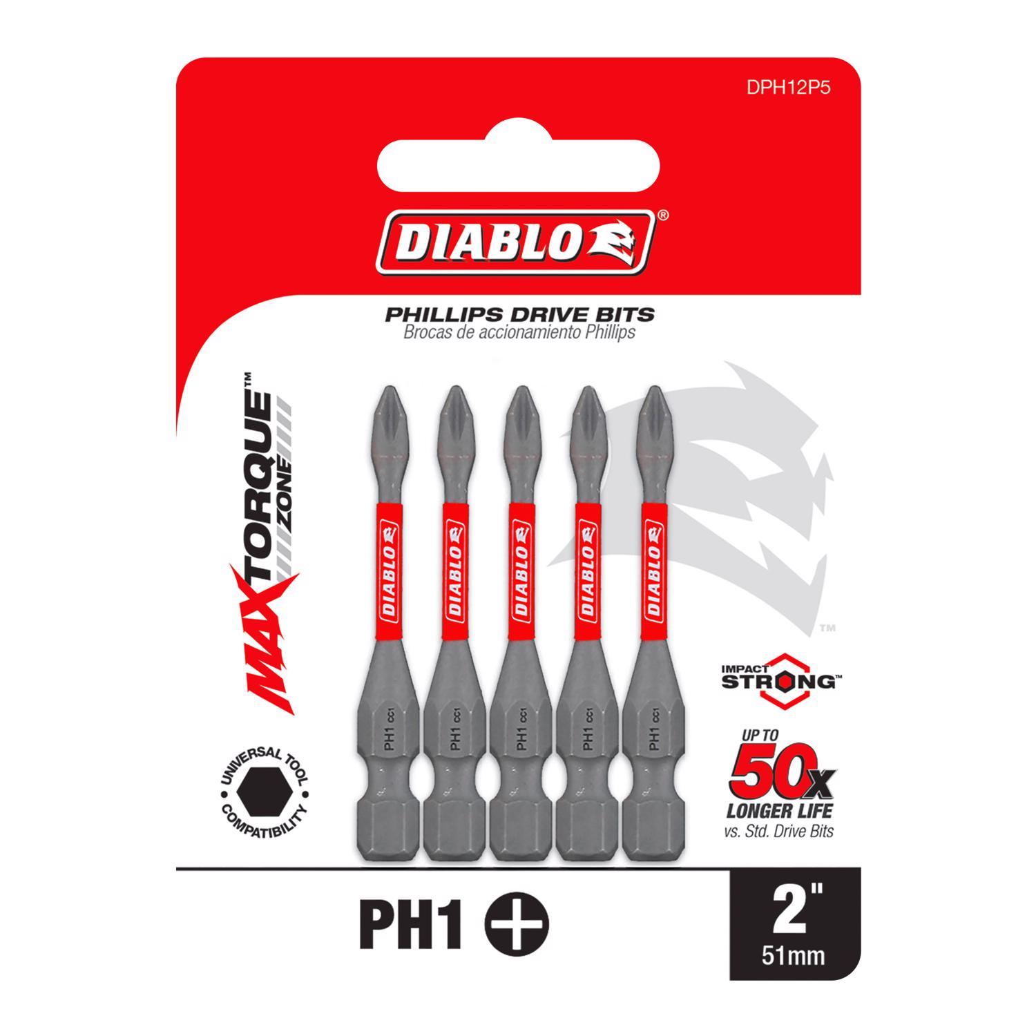 Diablo Phillips #1 X 2 in. L Driver Bit Black Oxide 5 pk