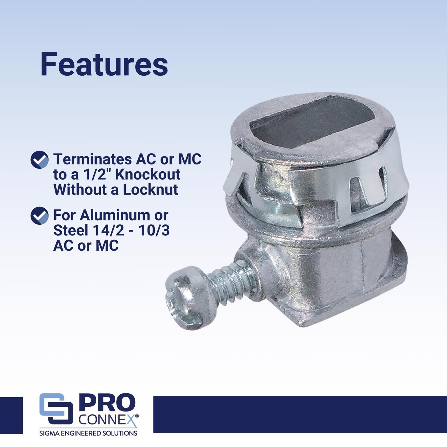 Sigma Engineered Solutions Snap Lock 3/8 in. D Die-Cast Zinc Flex Connector For AC and MC 25 pk