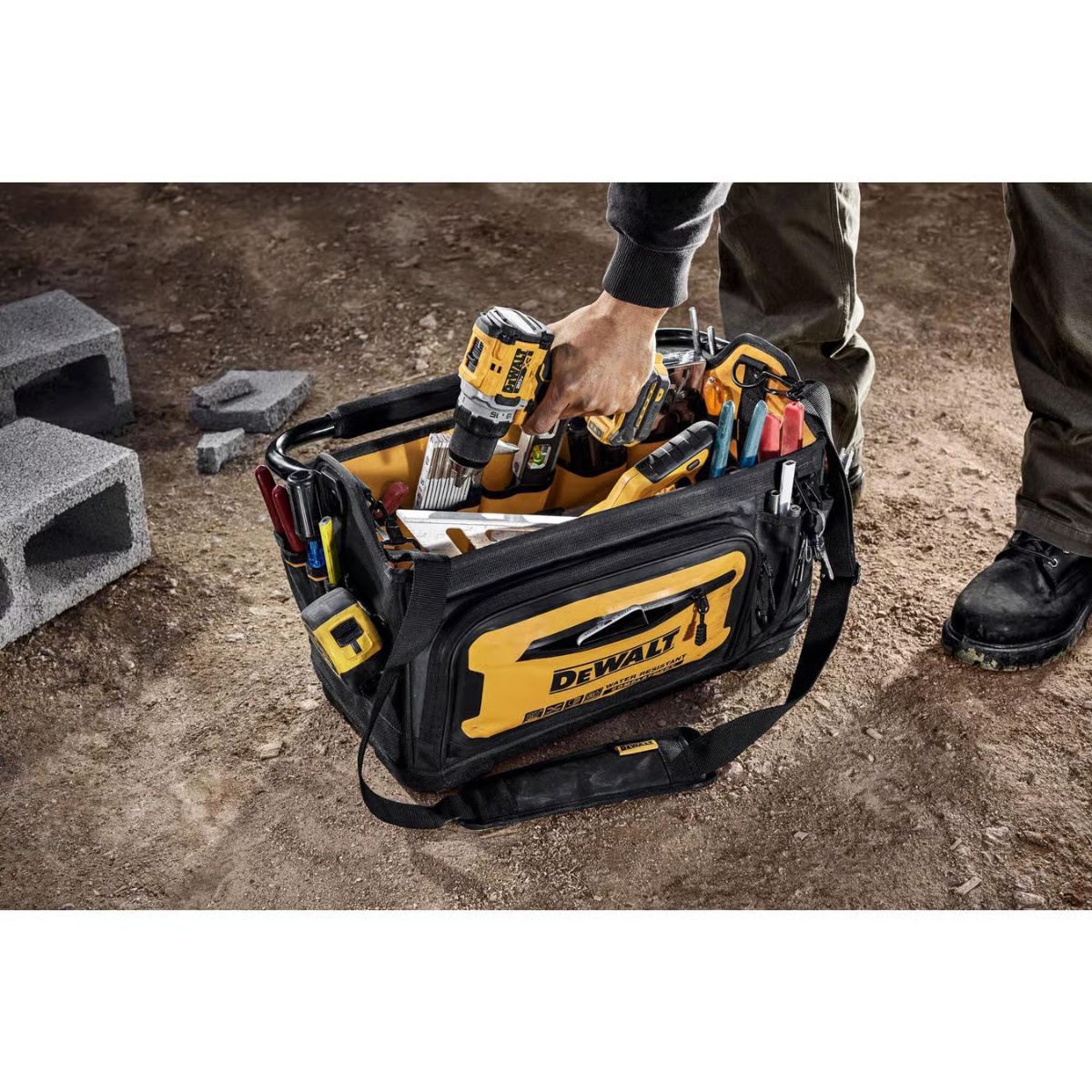 DEWALT Ballistic Nylon Open Top Tool Tote Tool Tote 36 pocket Black/Yellow 1 Piece