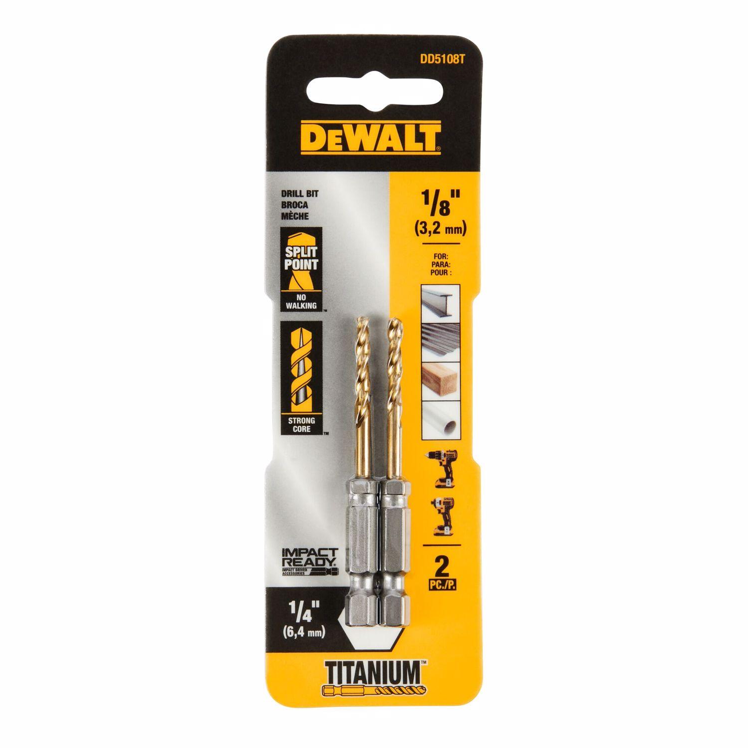 DEWALT Impact Ready 1/8 in. X 2-5/8 in. L Titanium Drill Bit Hex Shank 2 pk