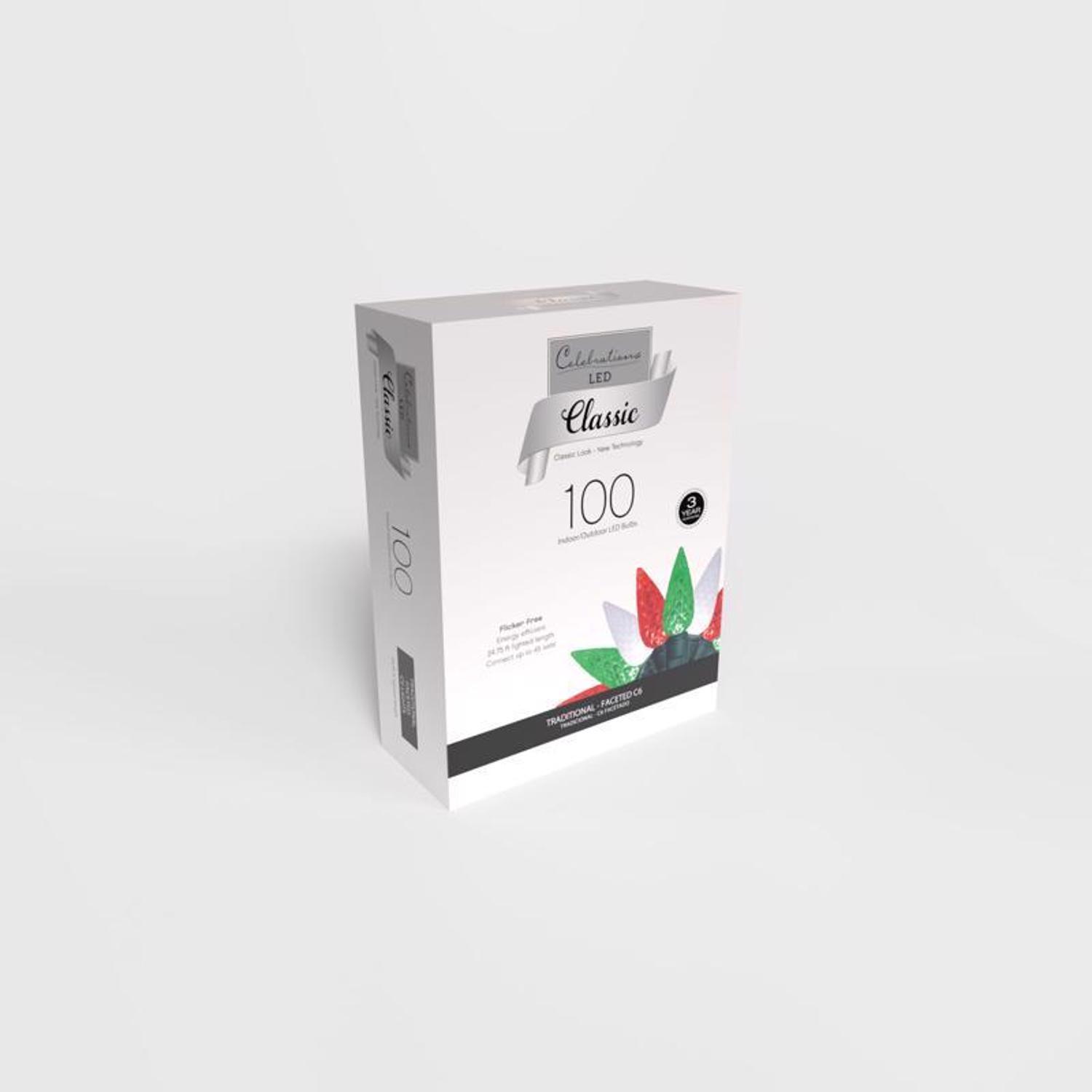 Celebrations Classic LED C6 Red/Green/Pure White 100 ct String Christmas Lights 24.75 ft.