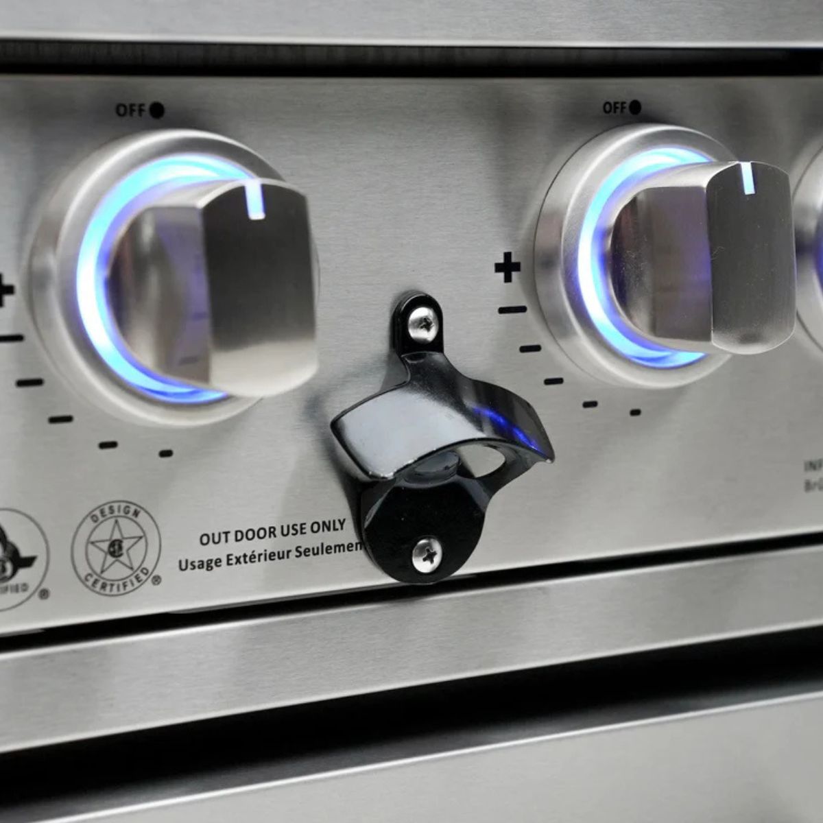 Mont Alpi 400 Artwood Island with Stainless Steel Grill and Fridge / 4-Burners, Infrared Rear Burner, Rotisserie Kit