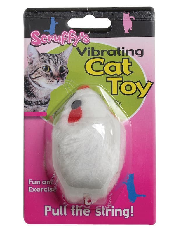 Scruffys White Plush/Synthetic Rubber Vibrating Mouse Pet Toy Small 1 pk