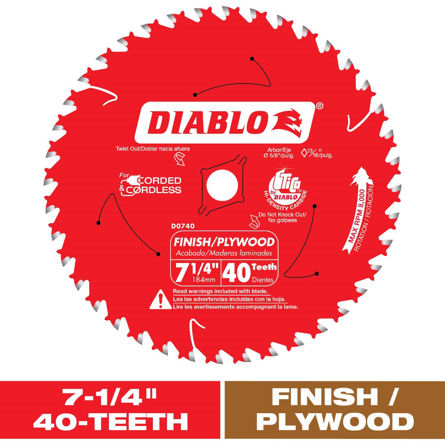 Diablo 7-1/4 in. D X 5/8 in. TiCo Hi-Density Carbide Finishing Saw Blade 40 teeth 1 pk