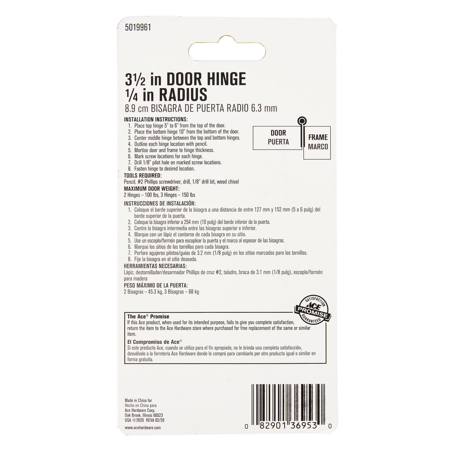 Ace 3-1/2 in. L Bright Brass Residential Door Hinge 1 pk