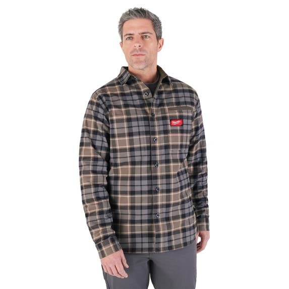 Milwaukee Men's 2X-Large Gray GRIDIRON Flannel Shirt