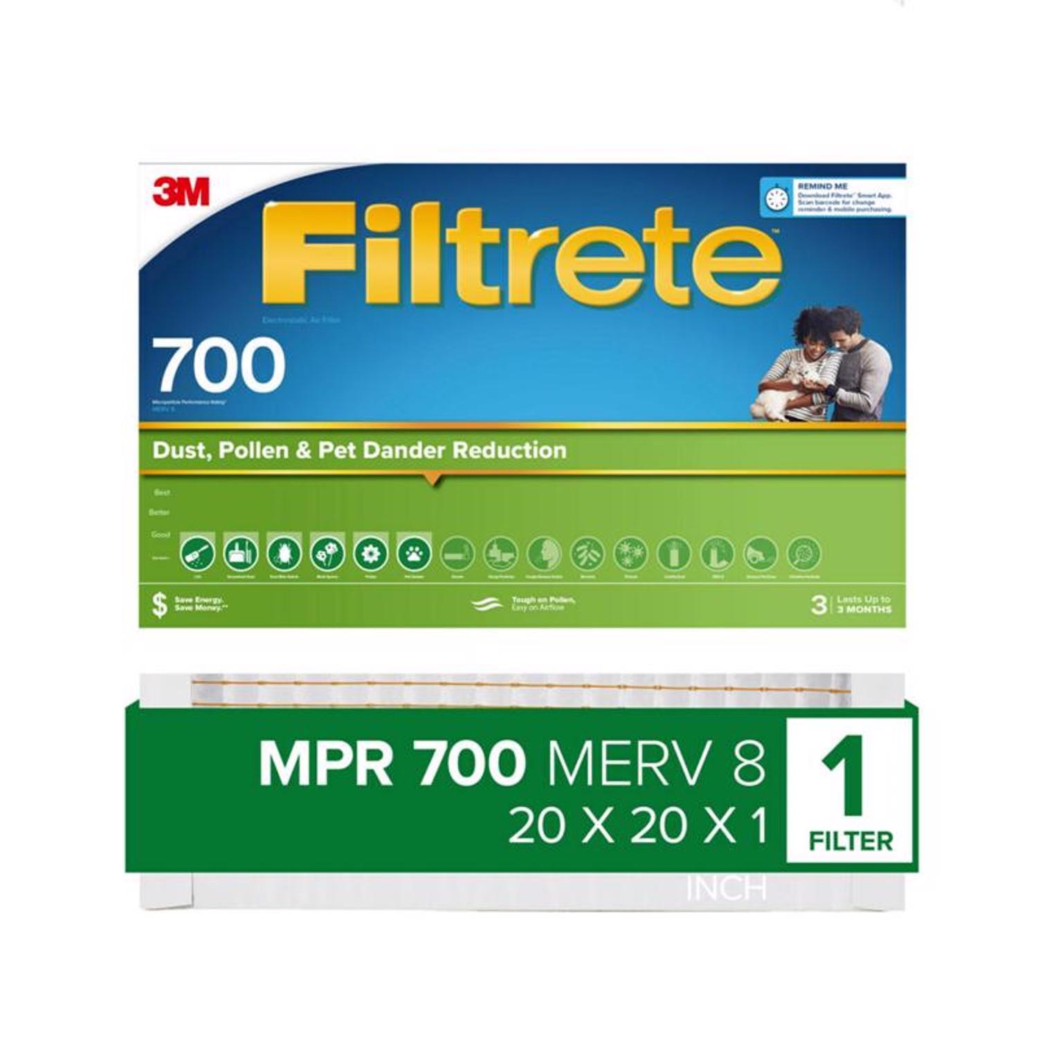 Filtrete 20 in. W X 20 in. H X 1 in. Polypropylene 700 MPR Pleated Air Filter 1 pk