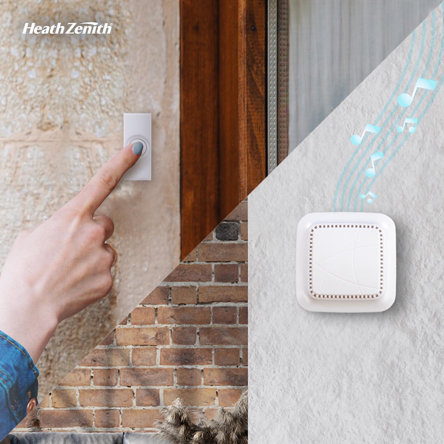 Heath Zenith SL-6166-C Wireless Plug-In Door Chime Kit – 100ft Range, 2 Melodies, Adjustable Volume, Includes Push Button (White)