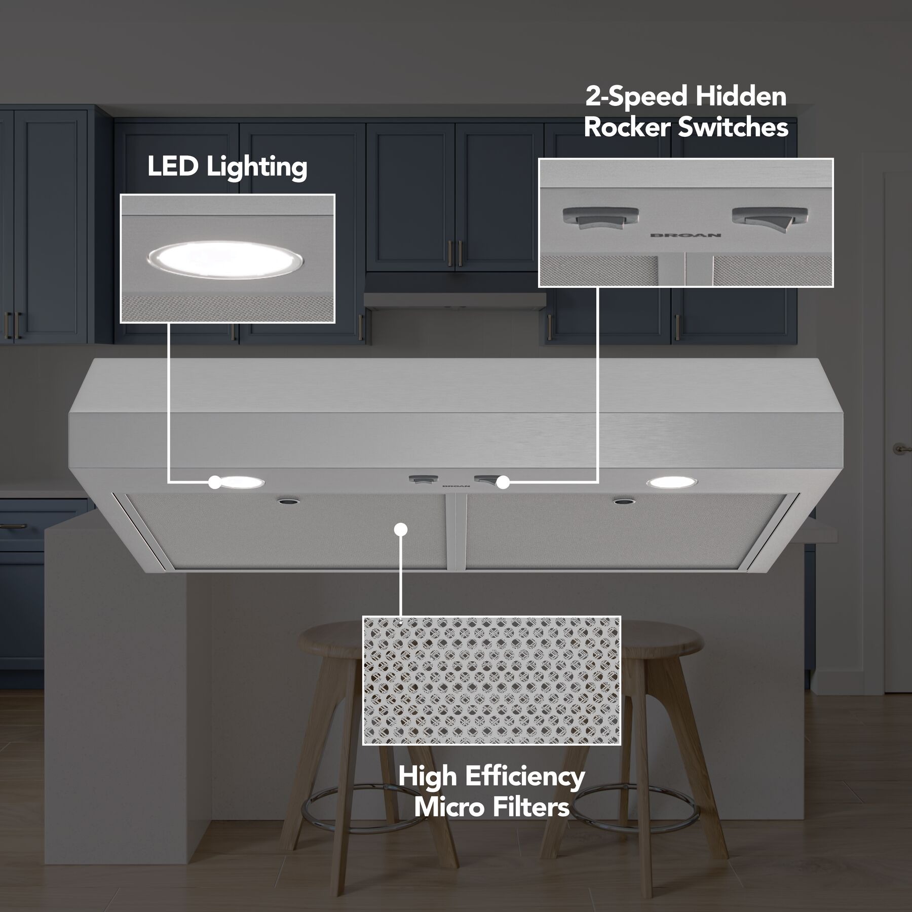 Broan NuTone Glacier 36-in. 350 MAX Blower CFM 1.5 Sones Stainless Steel Range Hood