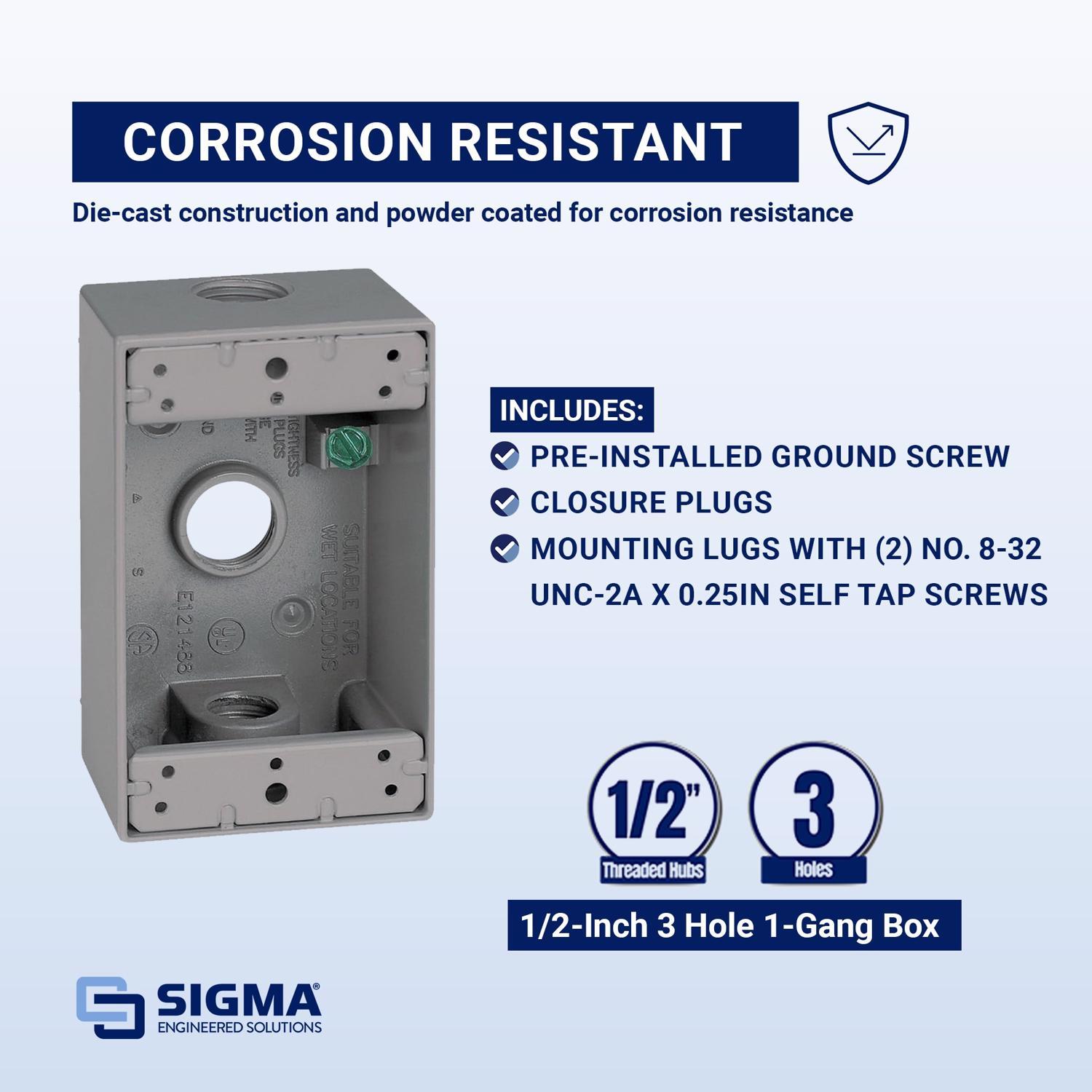 Sigma Engineered Solutions New Work 18.3 cu in Rectangle Die-Cast Metal Weatherproof Box Gray