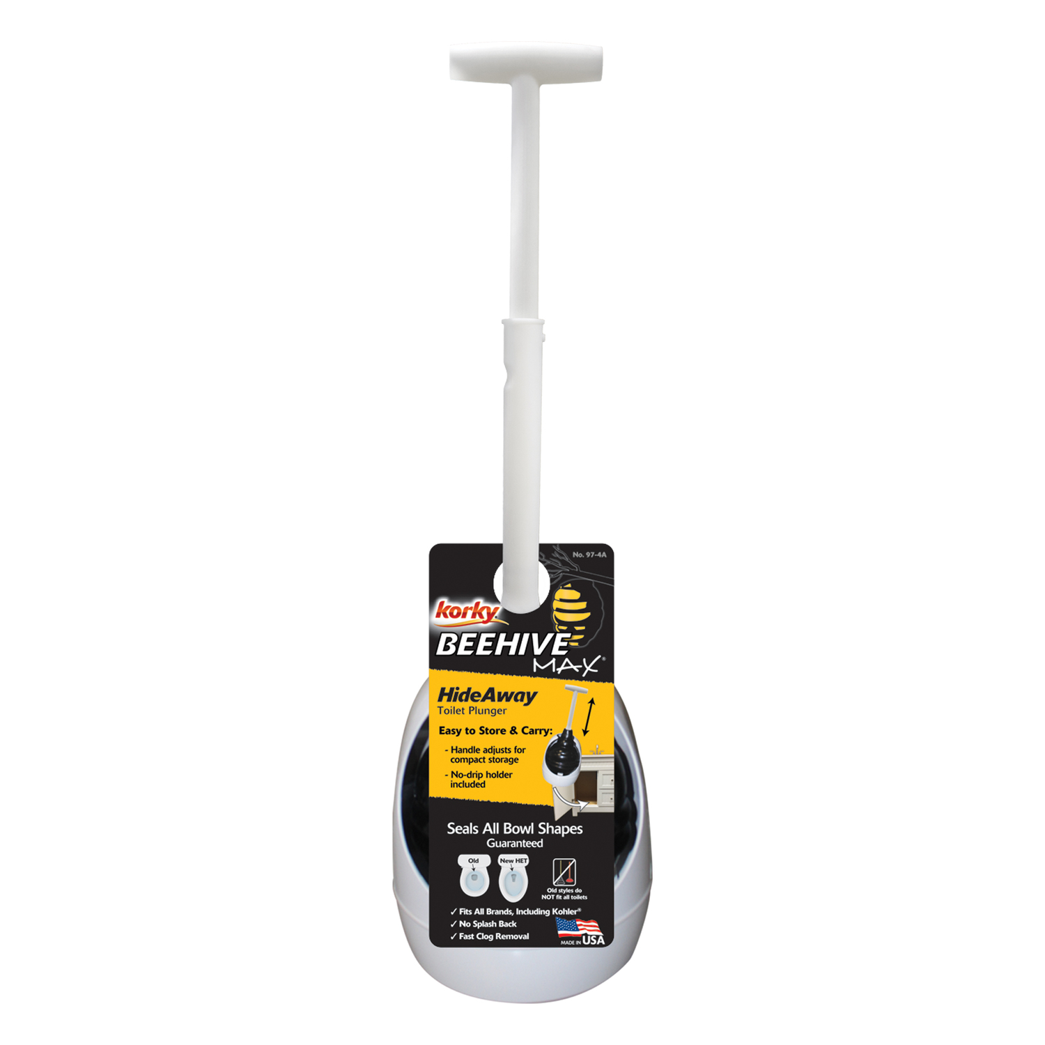 Korky Beehive Max Toilet Plunger with Holder 16 in. L X 6 in. D Stine