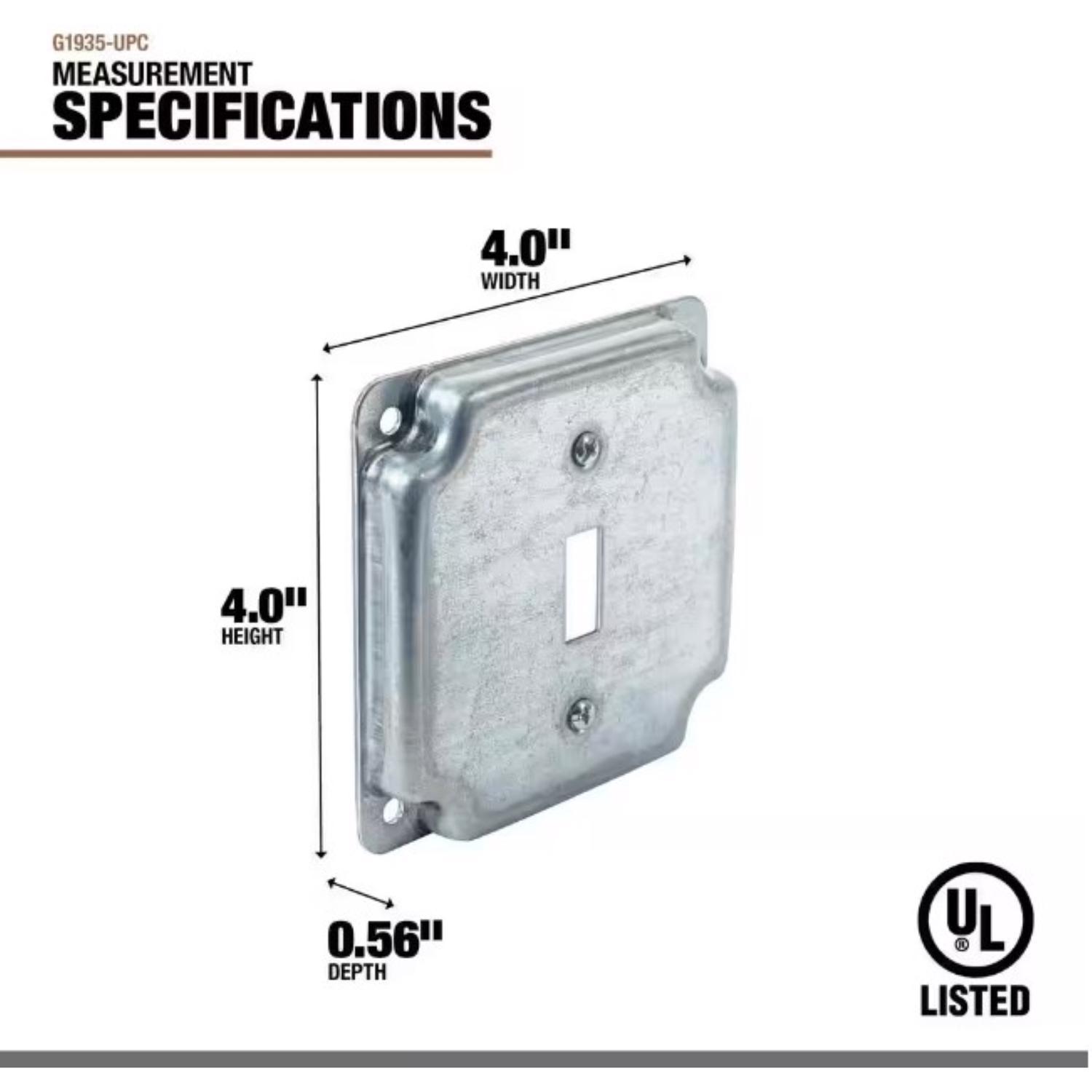 Southwire Square Steel 1 gang 4 in. H X 4 in. W Toggle Switch Cover