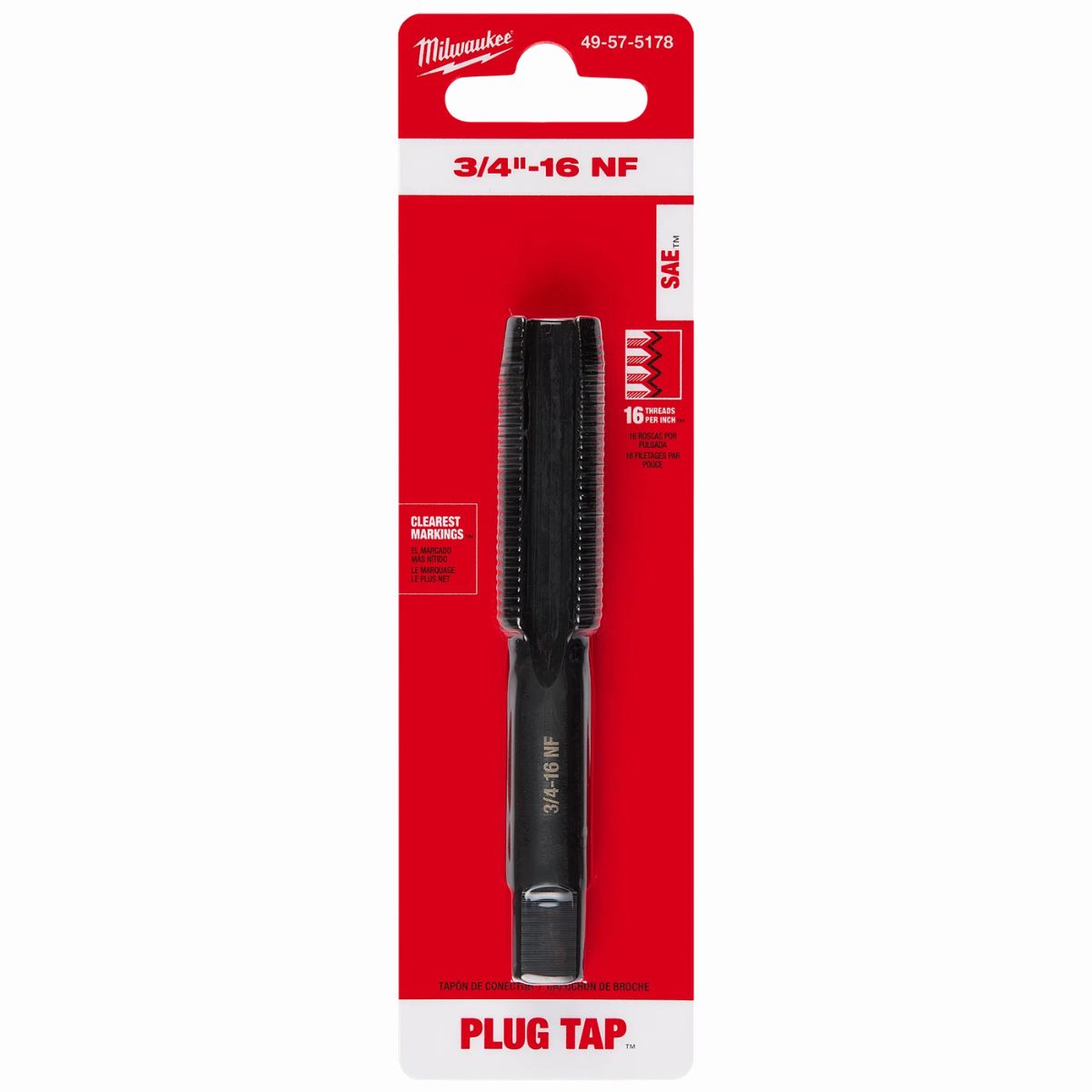 Milwaukee 3/4 in.-16 NF Straight Flute Plug Tap