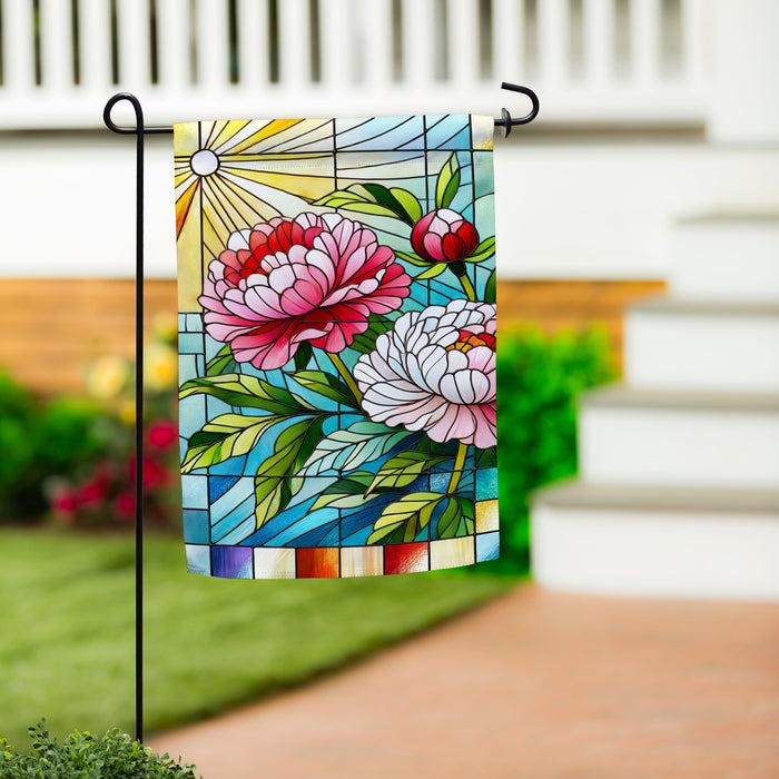Evergreen Floral Stained Glass Suede Garden Flag