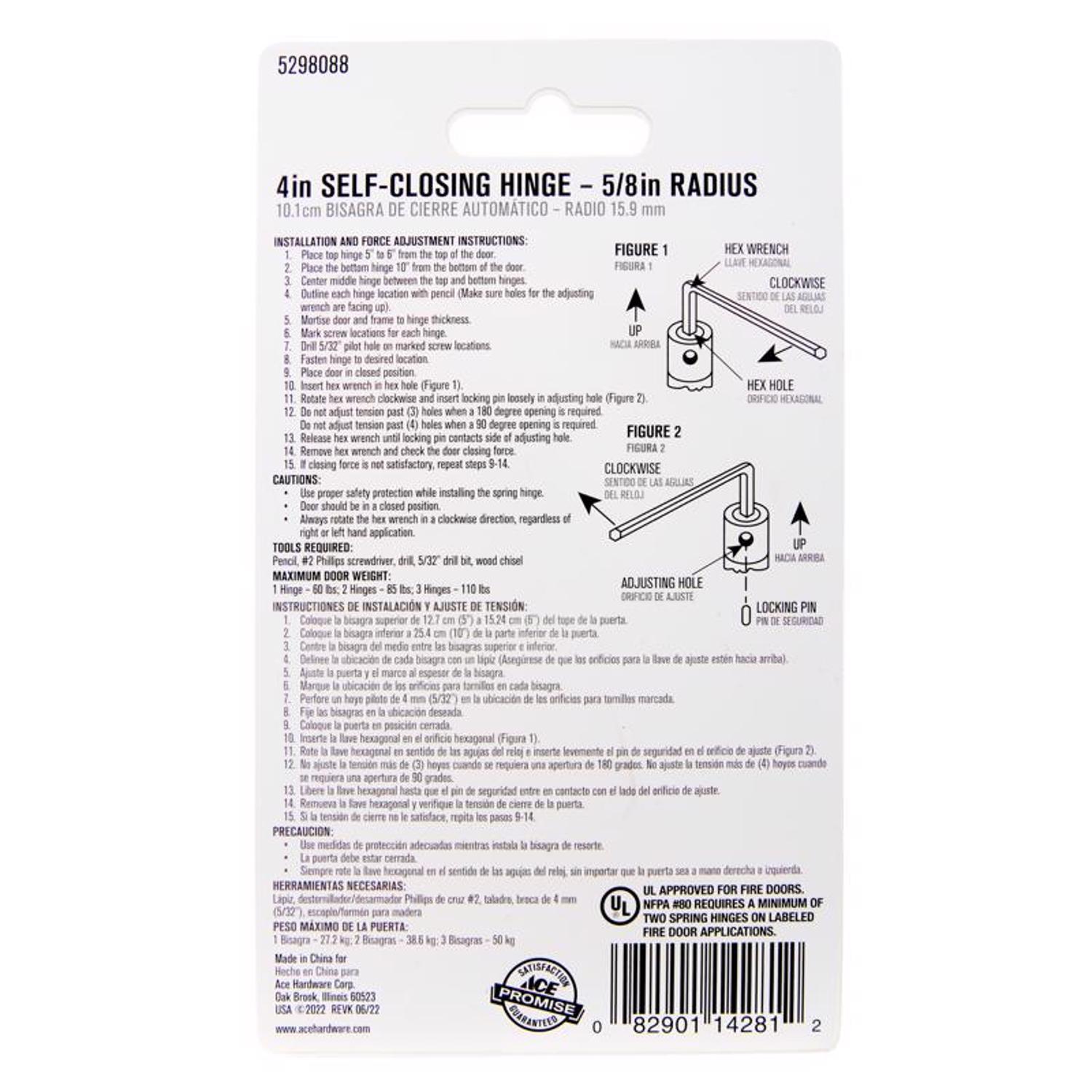 Ace 4 in. L Satin Brass Self Closing Hinge 1 pk