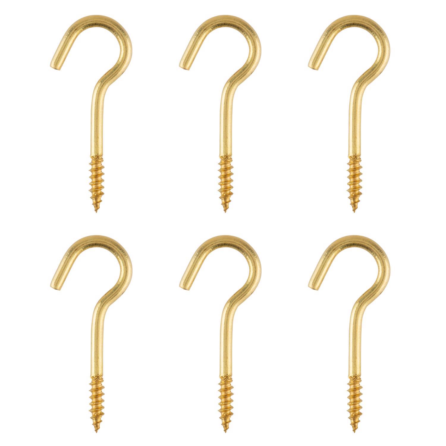 Ace Small Polished Brass Gold Brass 1.6875 in. L Ceiling Hook 15 lb 6 pk