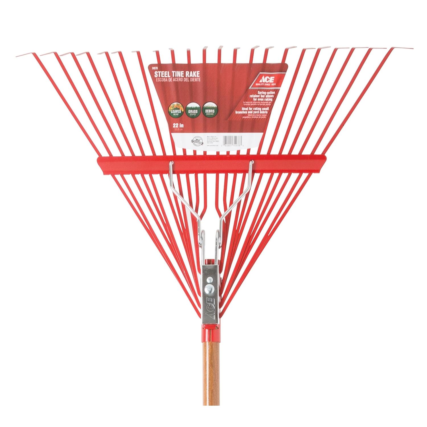 Ace 64.5 in. 22 Tine Steel Rake Wood Handle