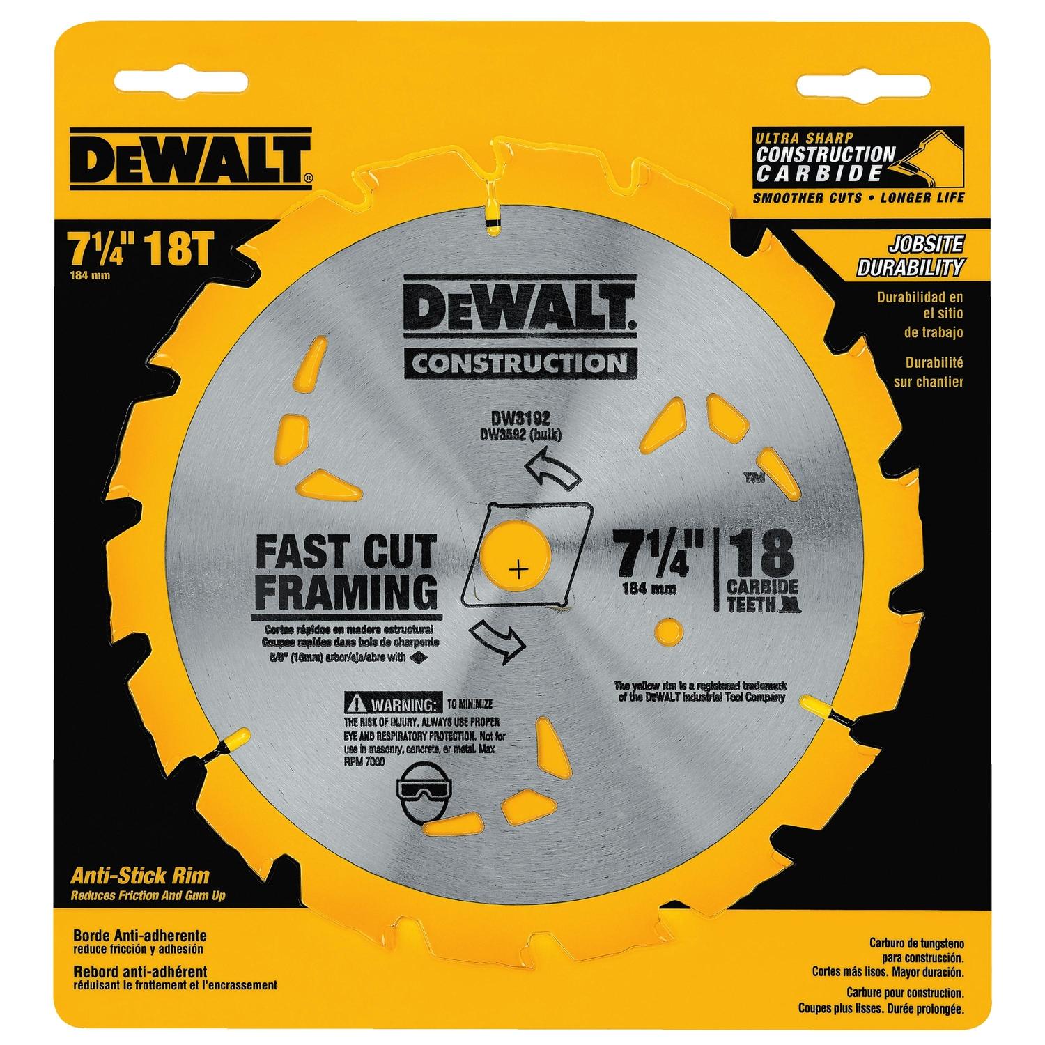 DeWalt 7-1/4 in. D X 5/8 in. Carbide Circular Saw Blade 18 teeth 1 pk