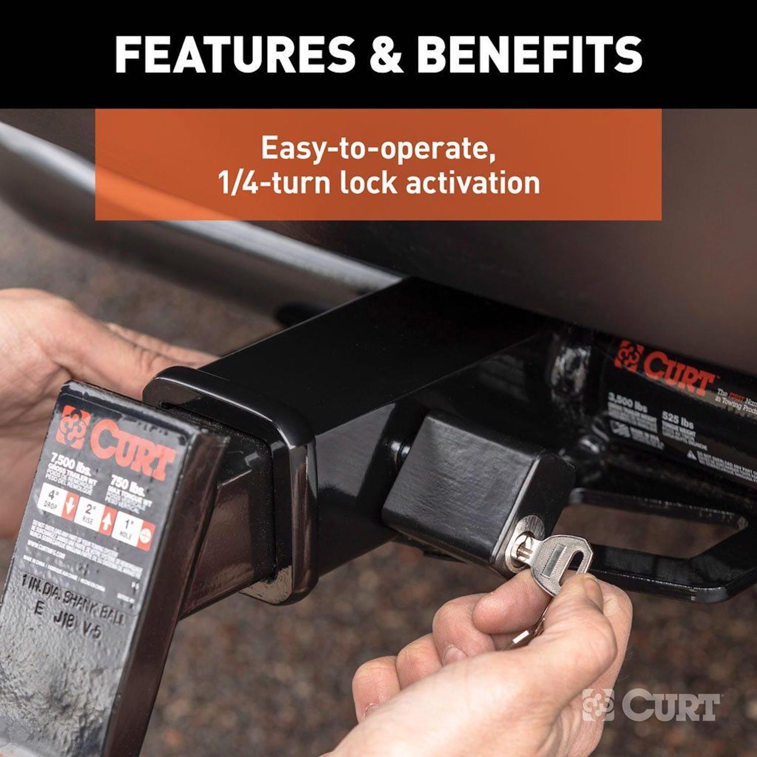 CURT 3500 lb. cap. Hitch Lock with Adapter