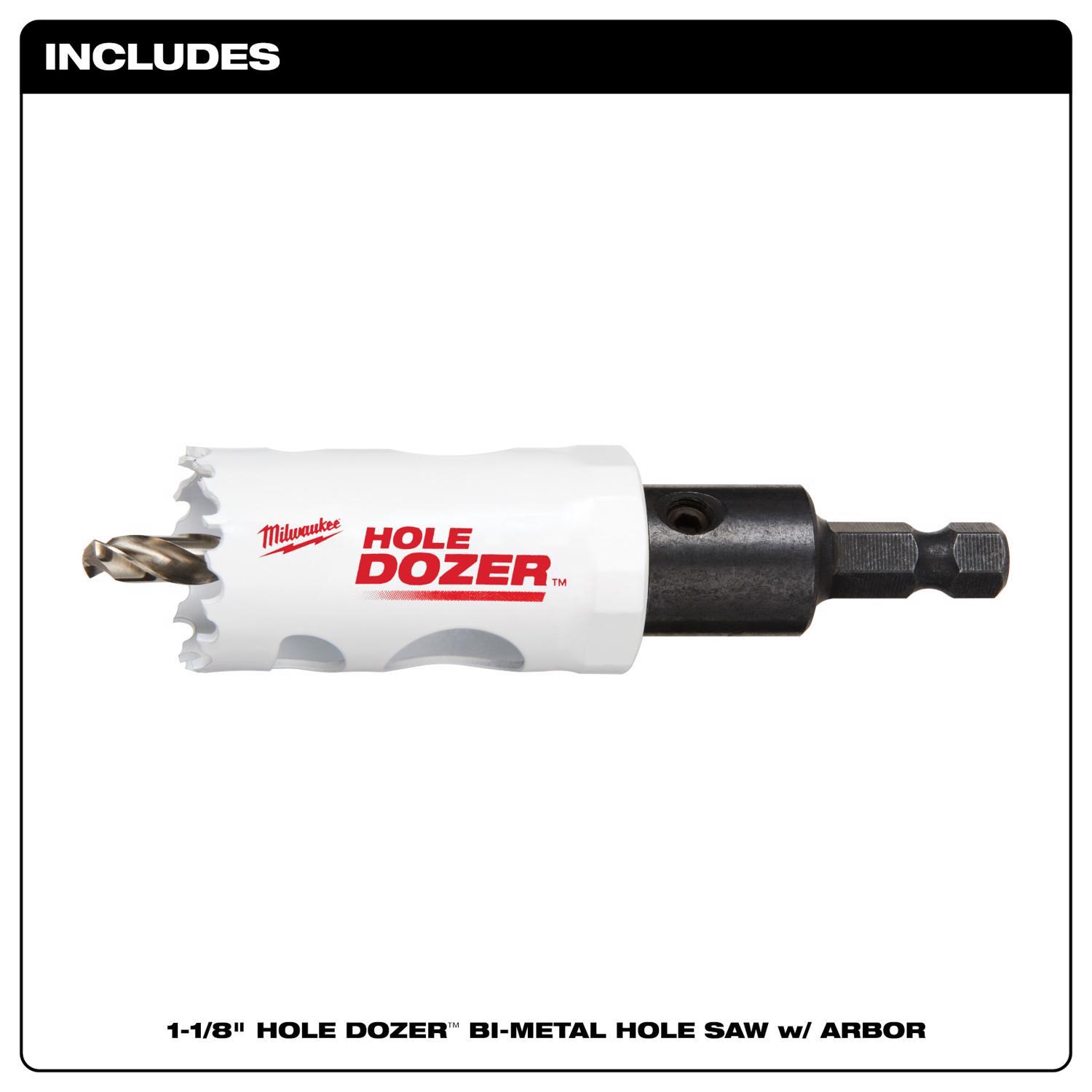 Milwaukee Hole Dozer 1-1/8 in. Bi-Metal 2.7 in. L X 3/8 in. D Hole Saw with Arbor and Pilot Bit Arbo