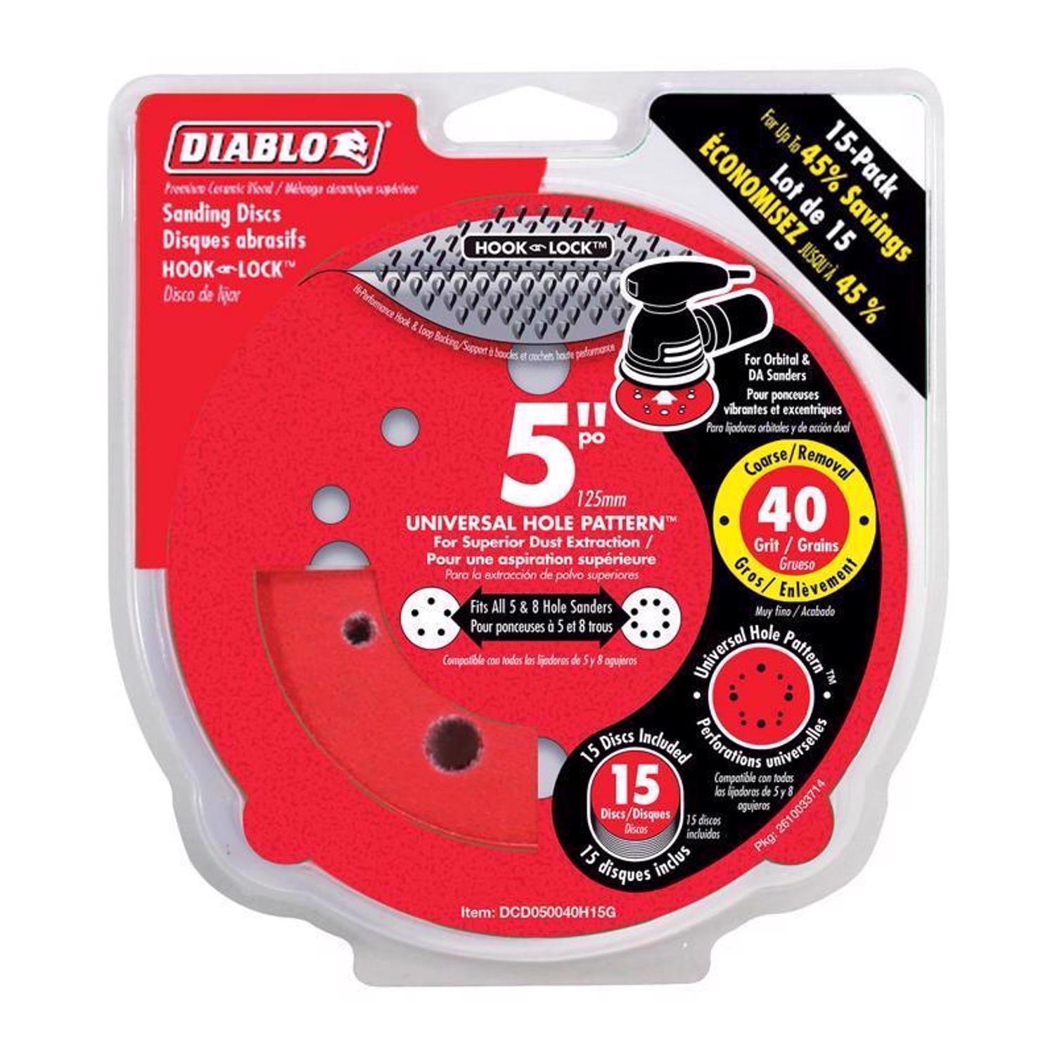 Diablo 5 in. Ceramic Blend Hook and Lock Sanding Disc 40 Grit Ultra Coarse 15 pk