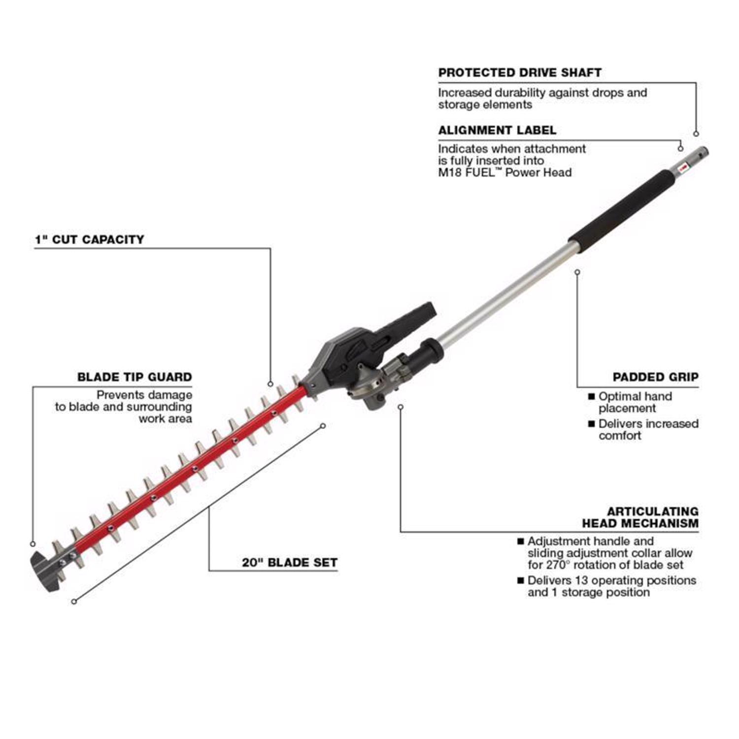 Milwaukee M18 FUEL Quik-Lok 49-16-2719 20 in. 18 V Battery Hedge Trimmer Attachment Tool Only
