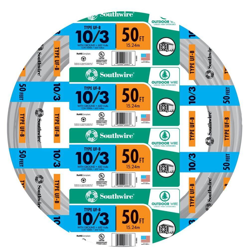 Southwire 50 ft. 10/3 Type UF-B WG Underground Feeder Cable Gray