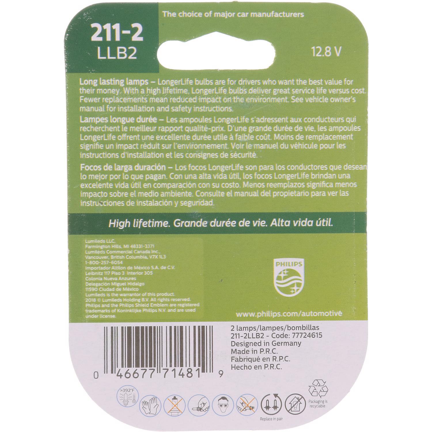 Philips Longer Life Incandescent Courtesy/Glove/License/Trunk Miniature Automotive Bulb 211-2LLB2