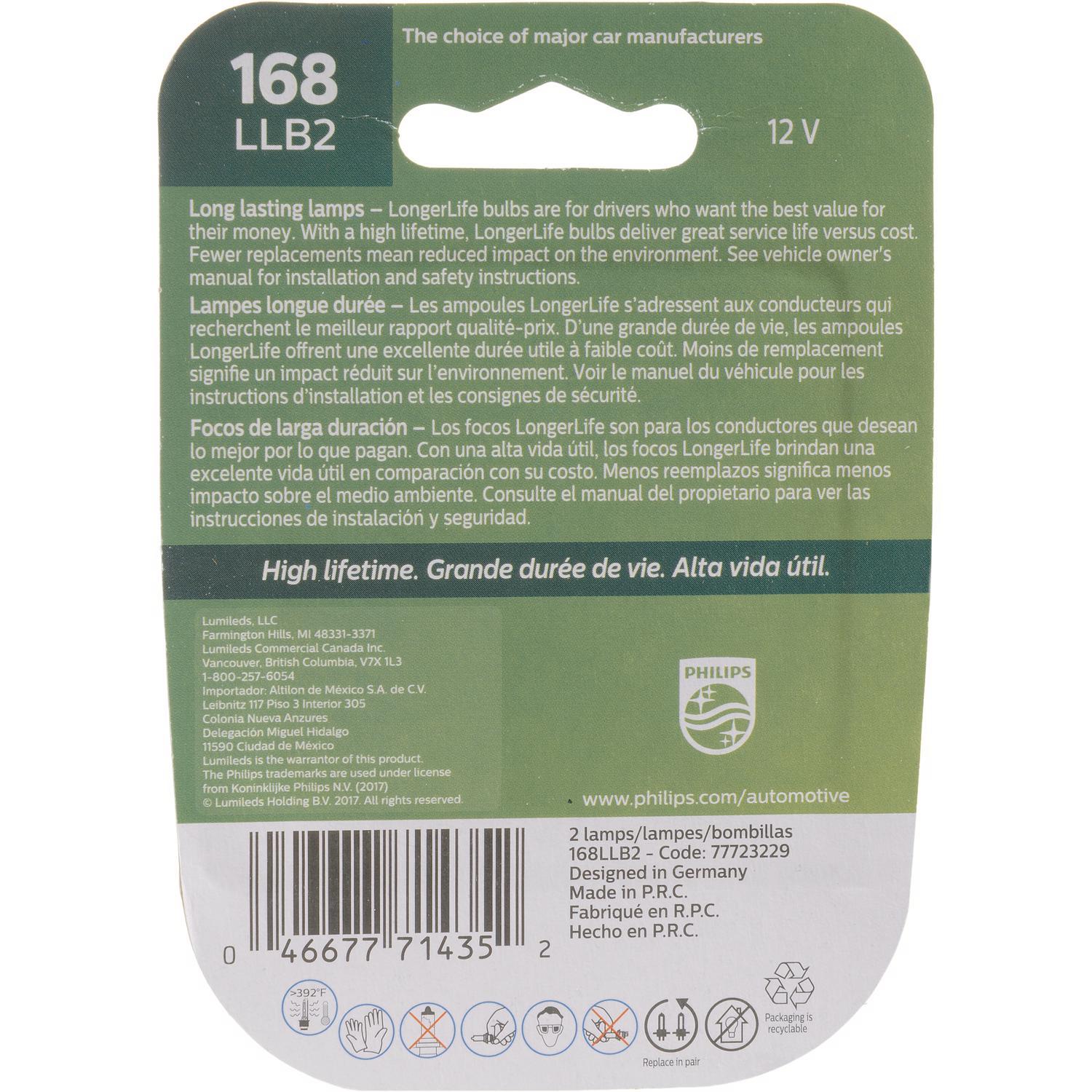 Philips Incandescent Courtesy/Glove/License/Trunk Miniature Automotive Bulb 168LLB2