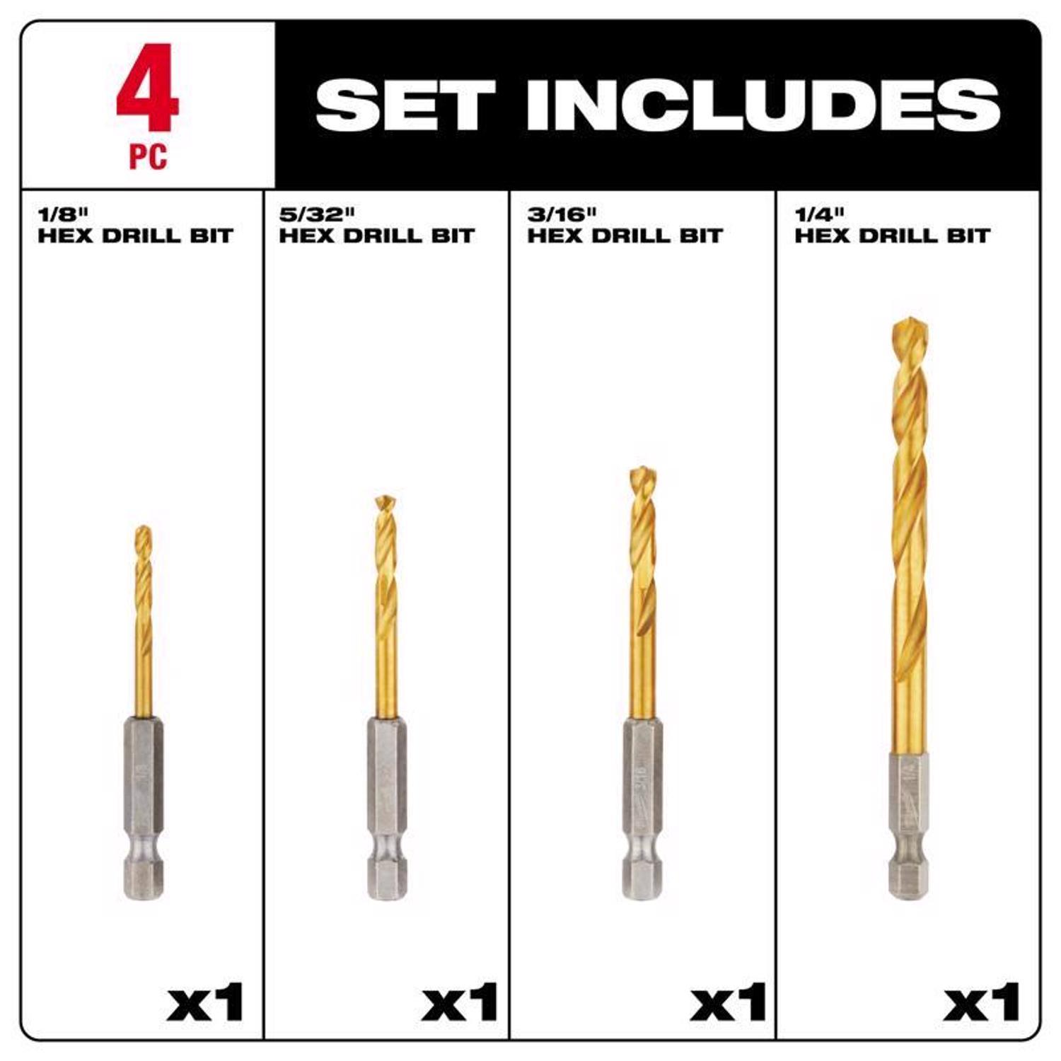 Milwaukee Shockwave 1/4 in. Titanium Red Helix Impact Drilling Set Hex Shank 4 pc