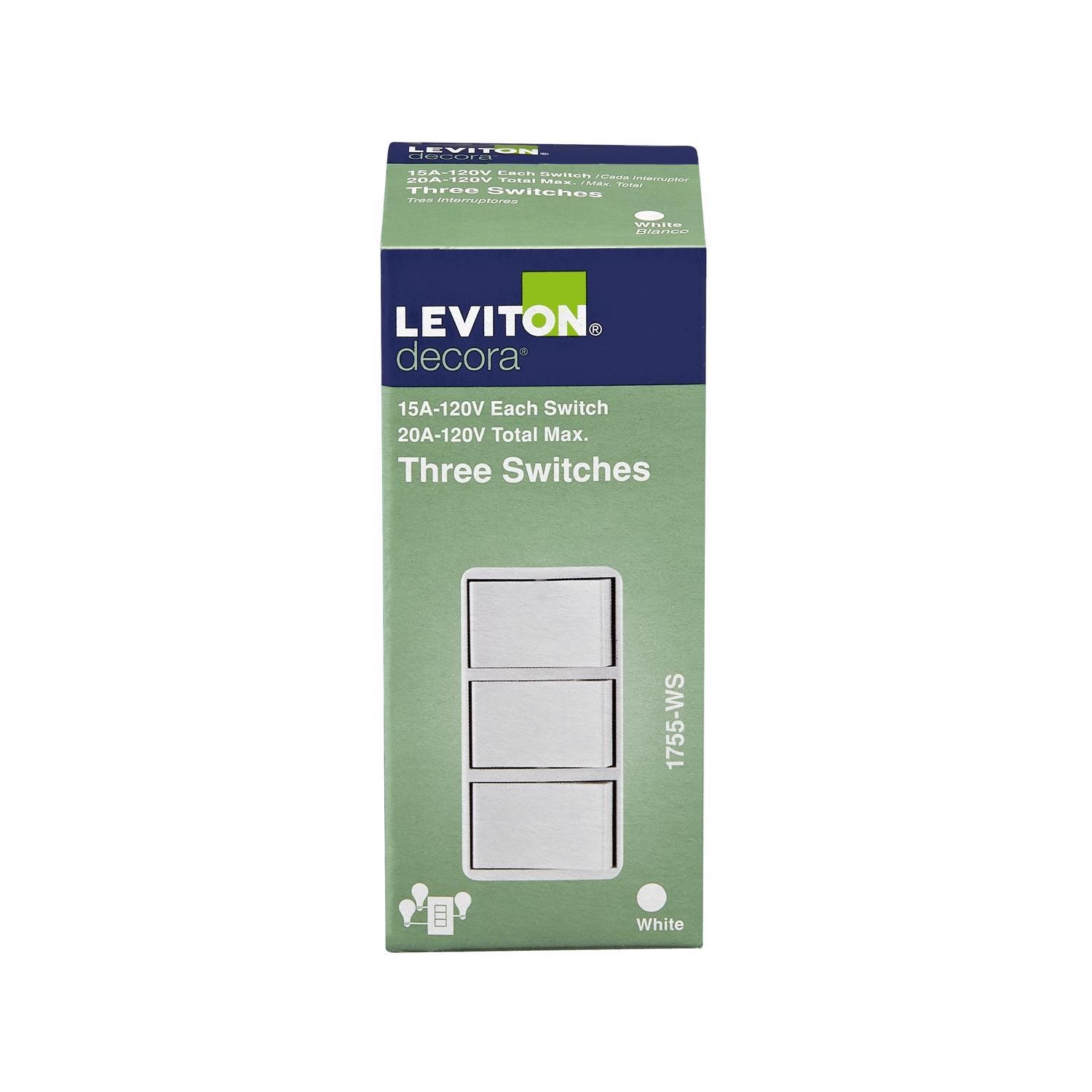 Leviton Decora 15 amps Single Pole Rocker Triple Combination Switch White 1 pk