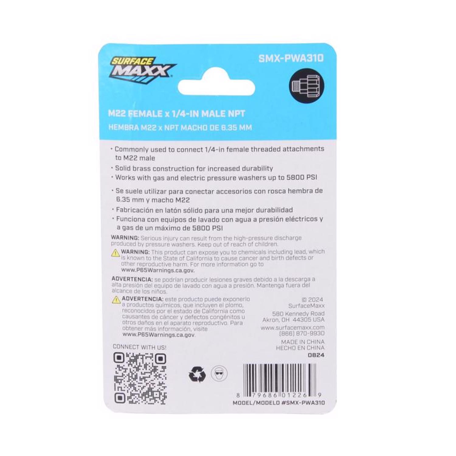 SurfaceMaxx M22 Female x 1/4-in Male NPT Screw Nipple 5800 psi