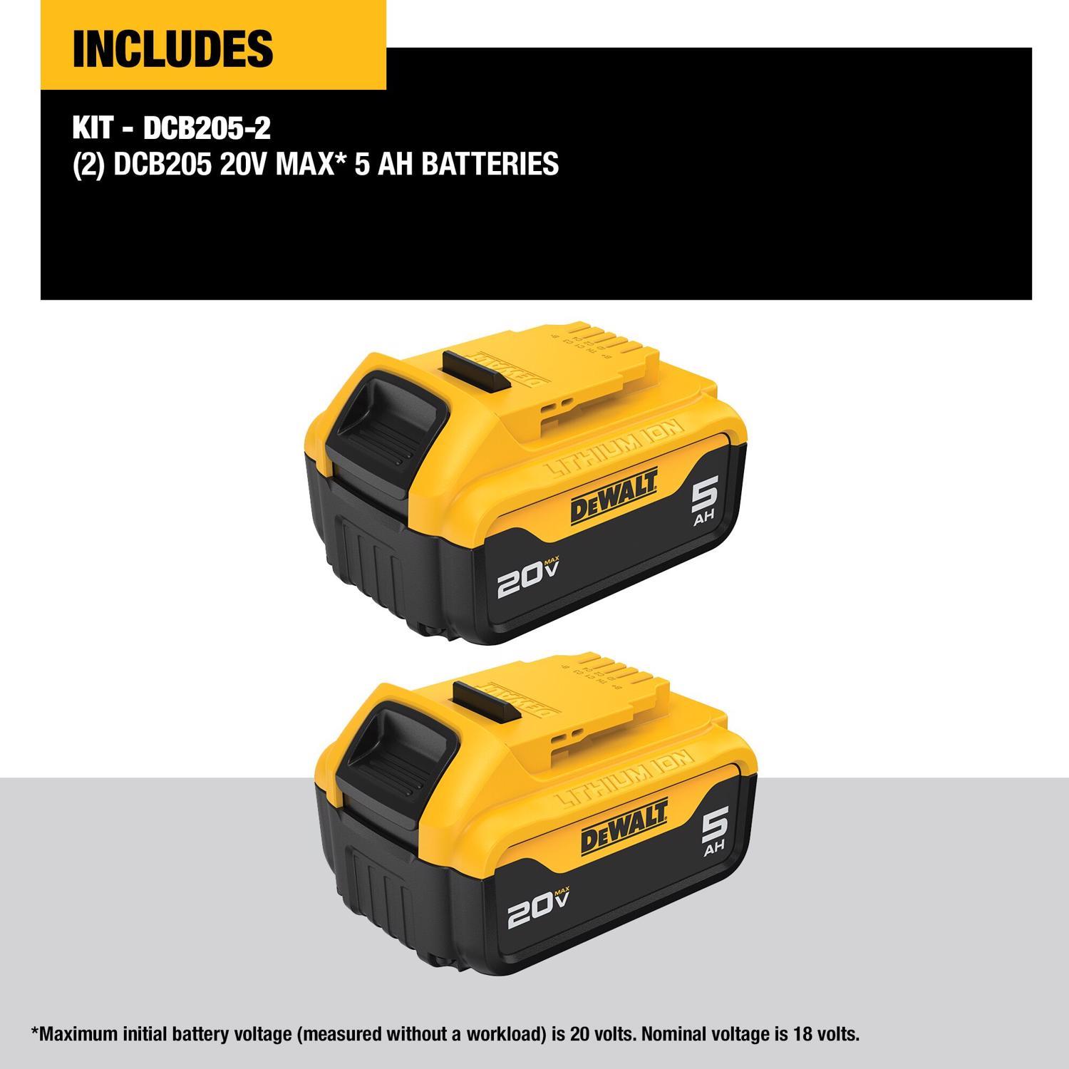 DeWalt 20V MAX XR DCB205-2 5 Ah Lithium-Ion Battery Combo Pack 2 pc