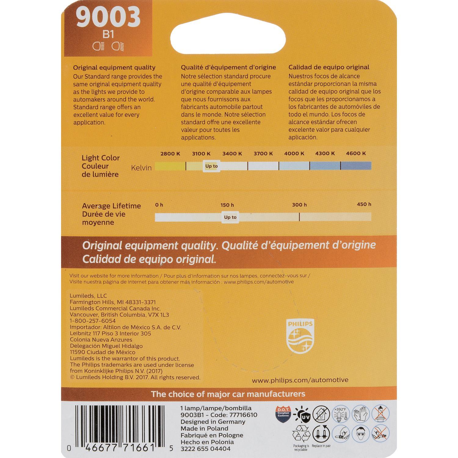 Philips Standard Halogen High/Low Beam Automotive Bulb 9003B1