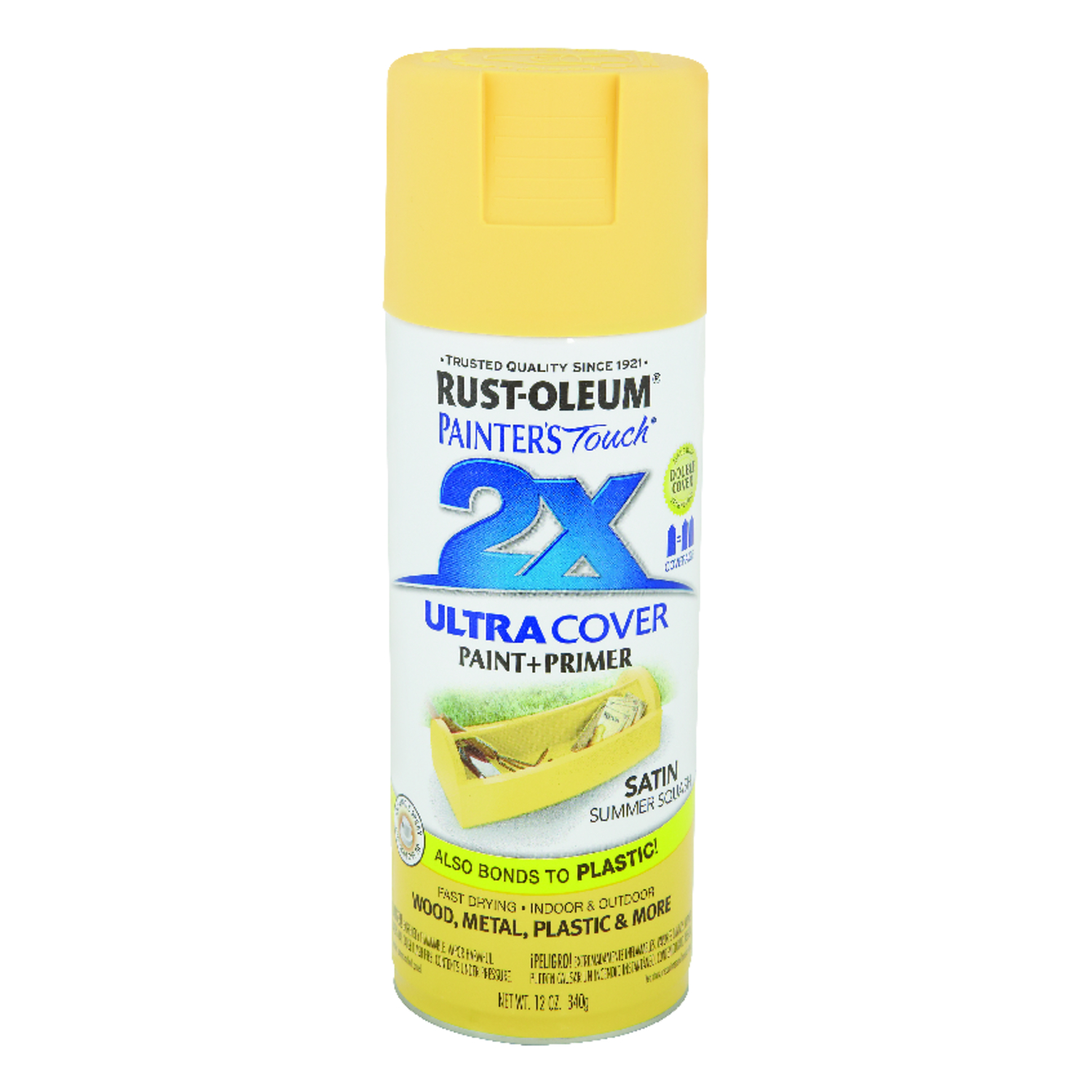 Rust-Oleum Painter's Touch 2X Ultra Cover Satin Summer Squash Paint+Primer Spray Paint 12 oz