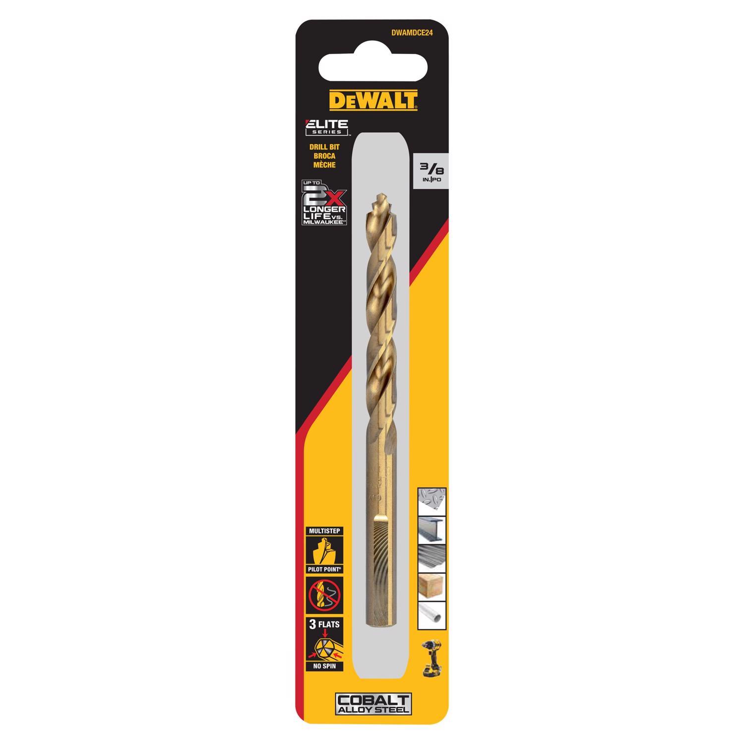 DeWalt 3/8 in. X 5 in. L Cobalt Steel Pilot Point Drill Bit Round Shank 1 pc